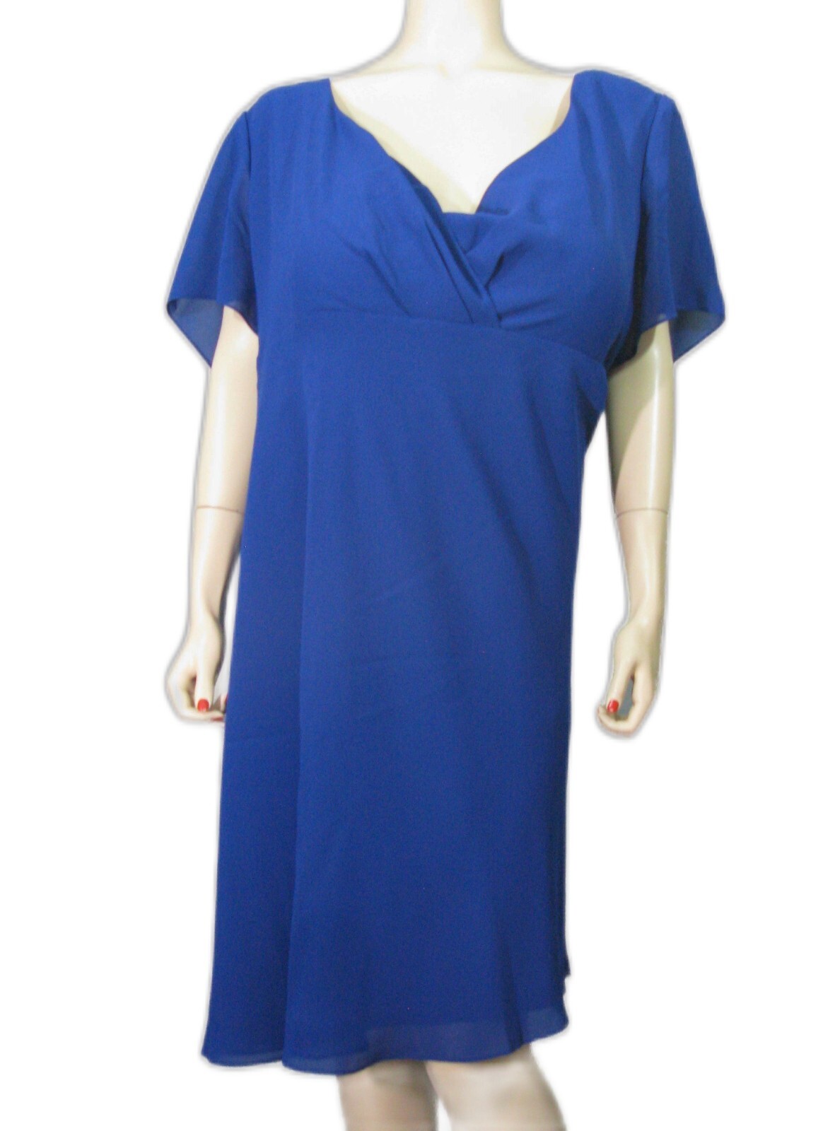 Spiegel~Blue V-Neck Cocktail Dress Size 22W Satin Lined Empire Waist $99.00 NWT