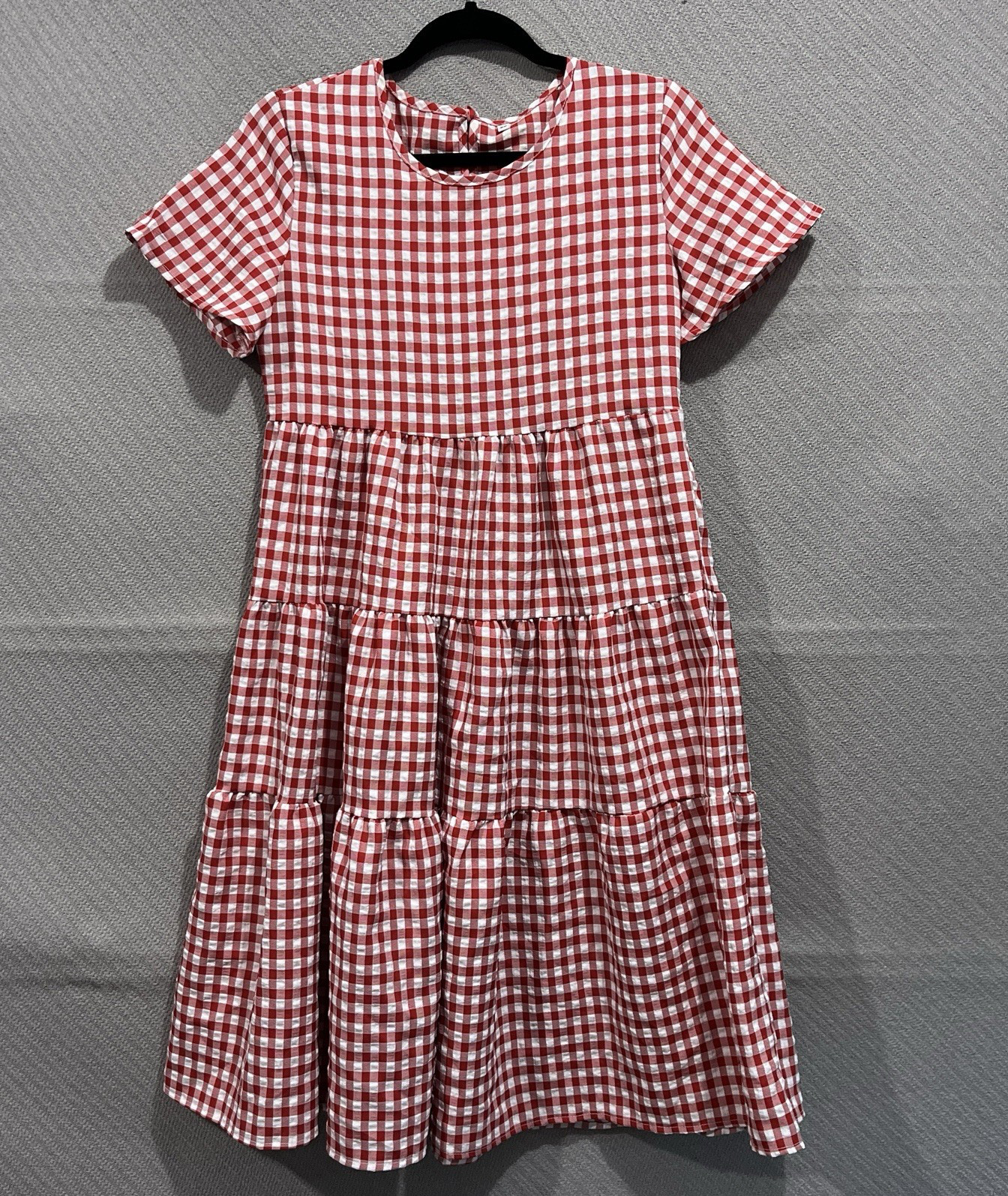 Gingham Maxi Dress Womens XS Red Tiered Layered 4th of July Cottagecore Boho