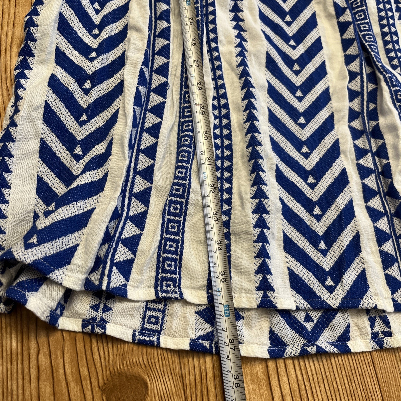 Old Navy Blue & White Tribal Aztec Jacquard Airy Dress Pockets Grecian Sz Lg NWT
