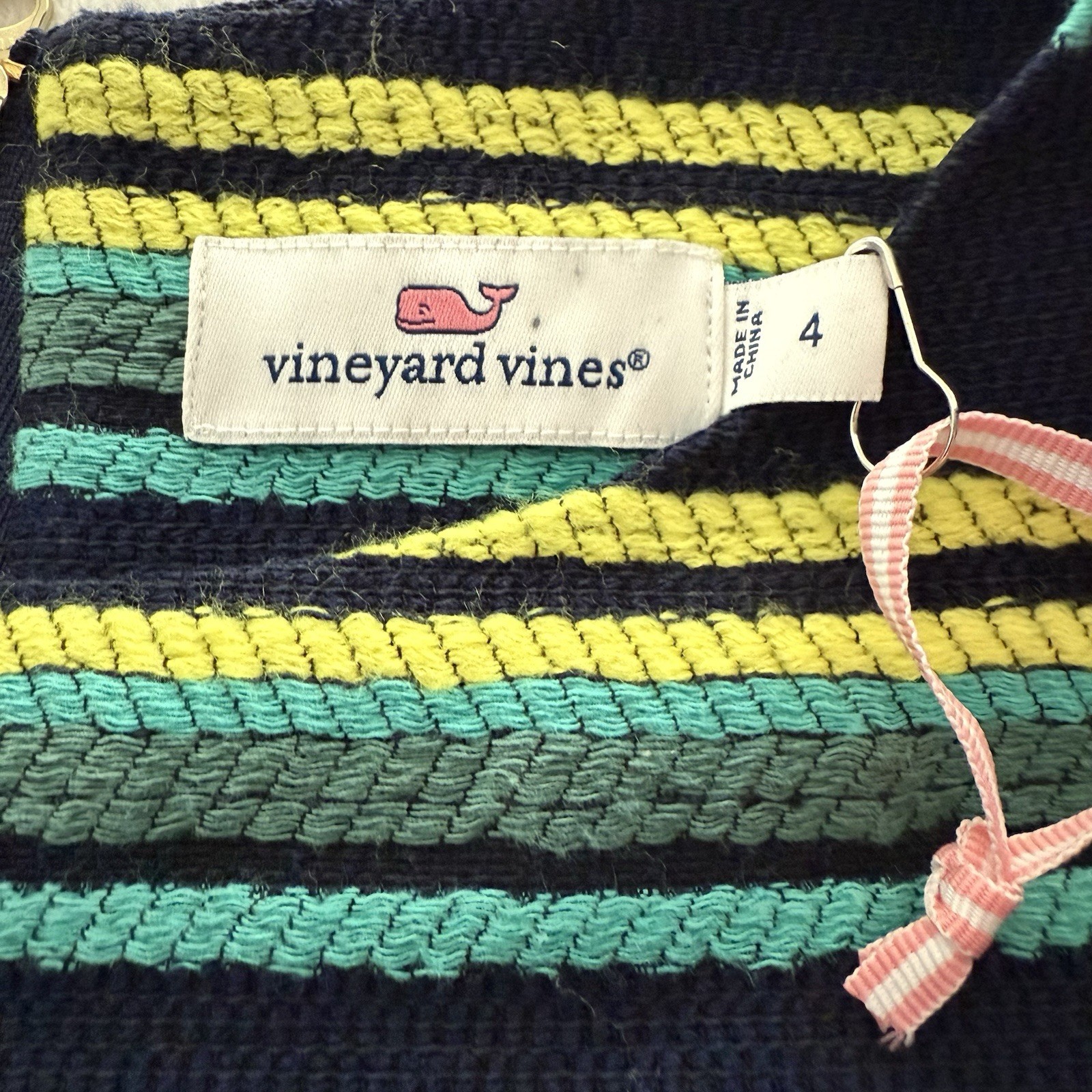 Vineyard Vines Blue, Yellow & Green Striped Shift Dress, Size 4 New Preppy