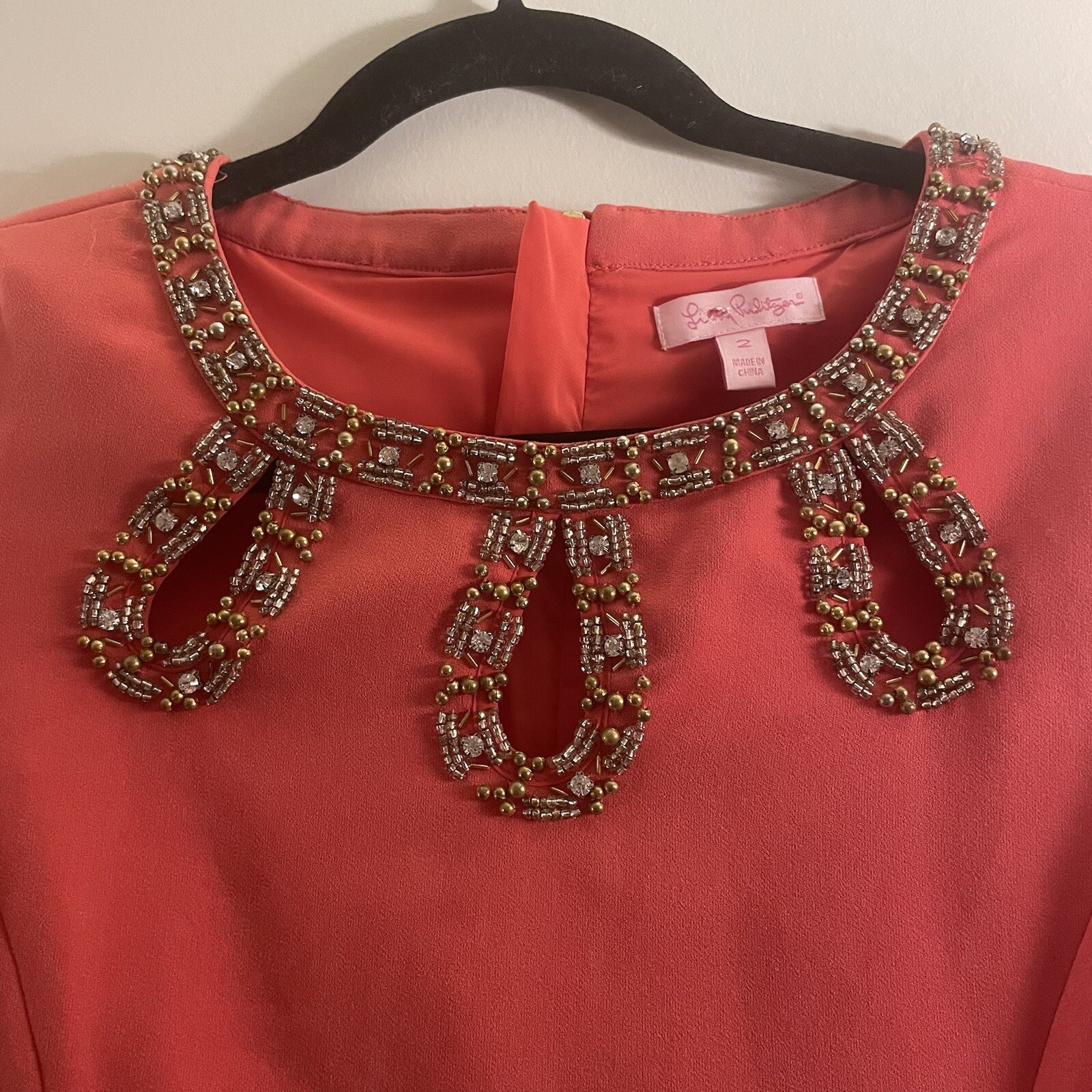 Lilly Pulitzer – Bronte Shift – Watermelon Pink – Beaded Neckline Dress sz 2