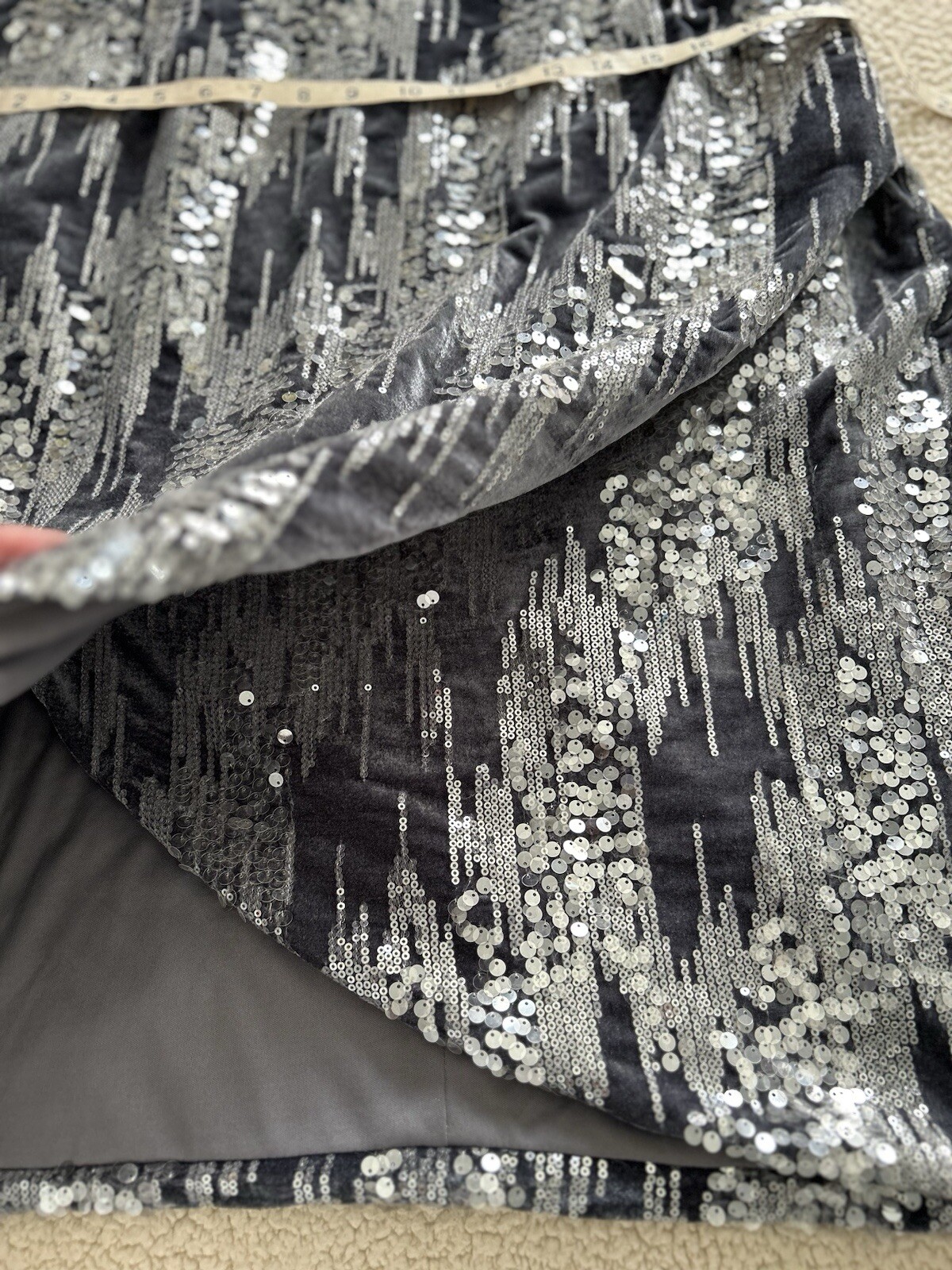 JS Collections June Sequin Velvet Faux Wrap Cocktail Dress in Gray/Silver Sz 16