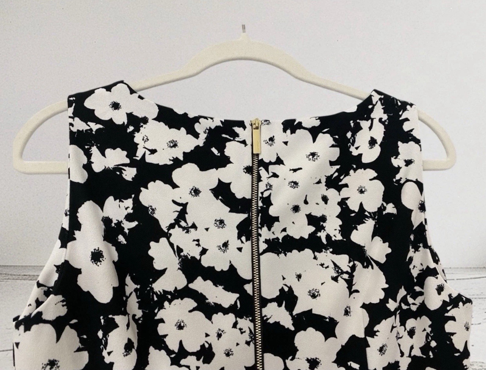 Calvin Klein Womens Black Floral Ruffle Sleeveless Dress Size 10 $119
