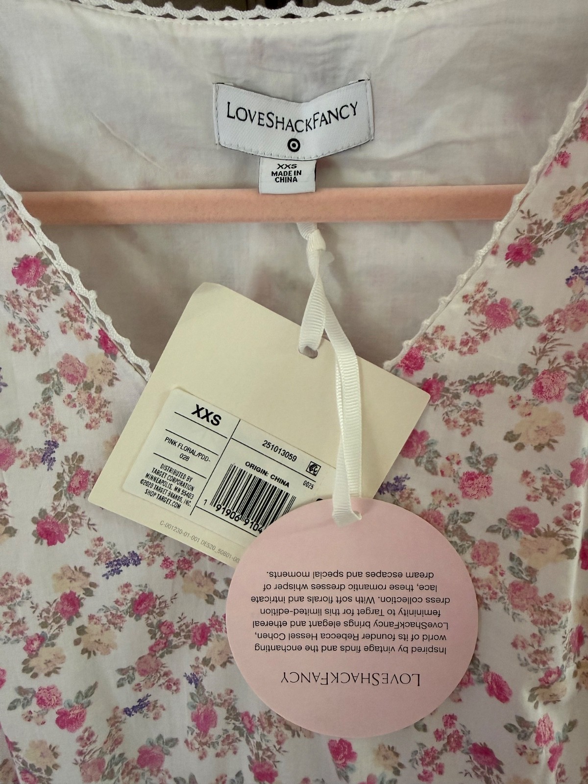 NWT LoveShackFancy x Target Camille Dress Pink Floral Sleeveless XXS 0 2 Cotton