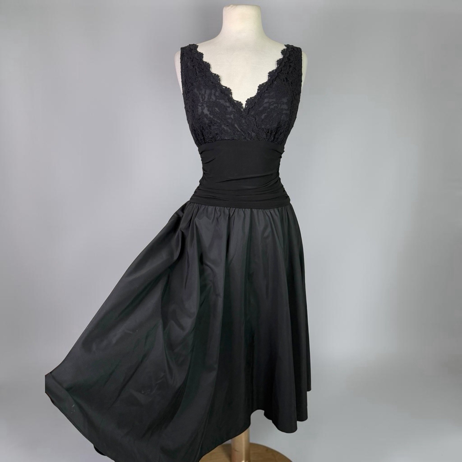 Willow Glenn Whimsigoth Black Lace Dress Ruched Midi Goth Goblincore Witchy 8