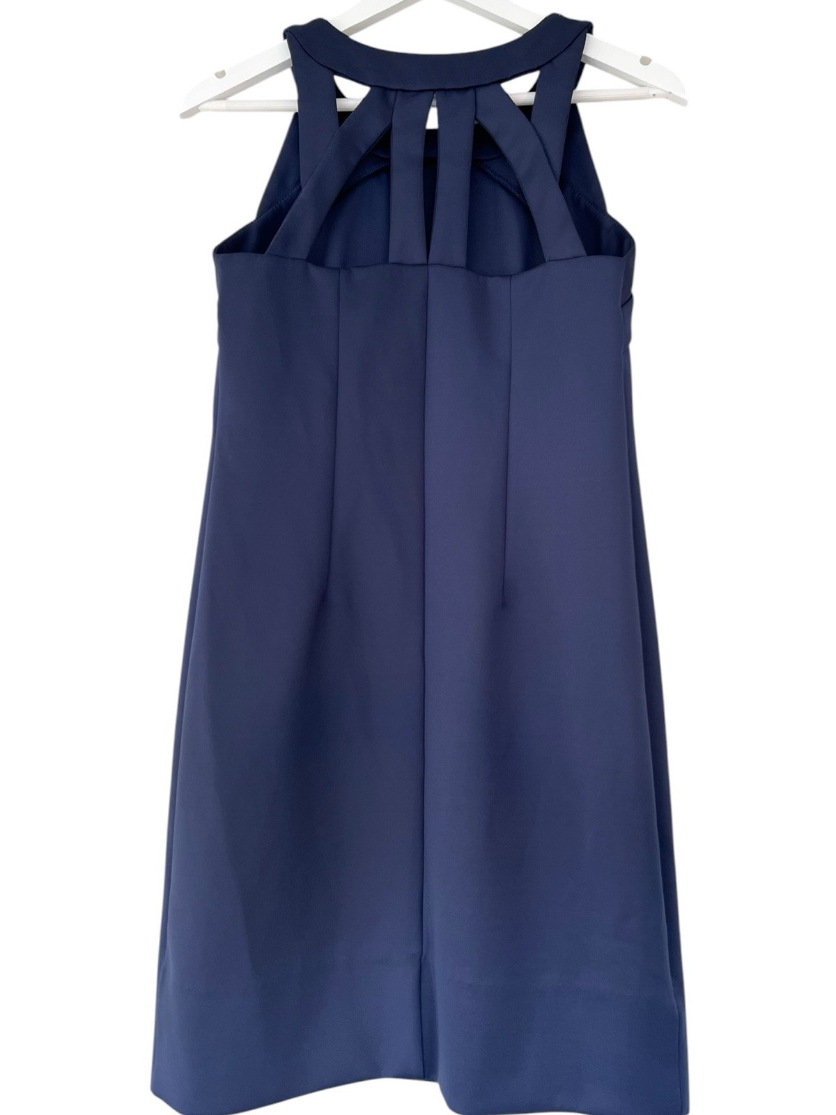 Gretchen Scott Navy Blue Isosceles Halter Shift Dress Size M Cutout Jersey