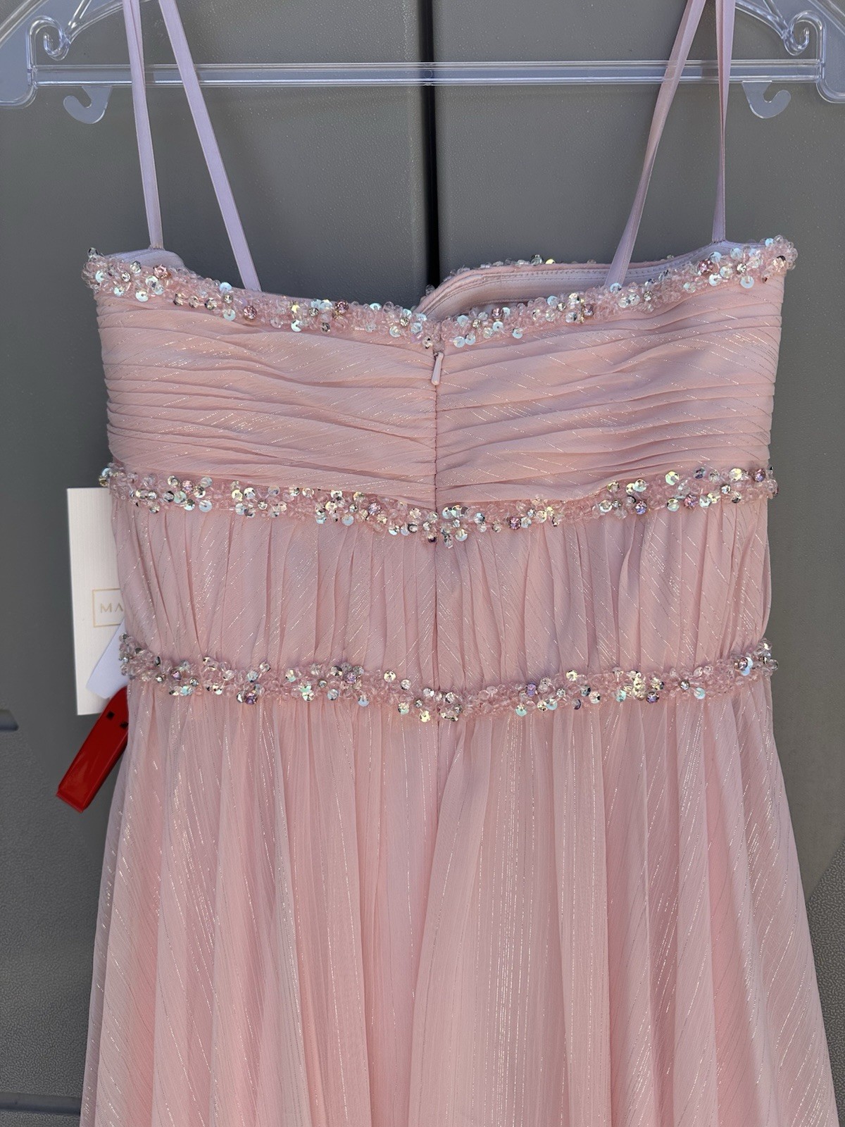 Mac Duggal Strapless Beaded Ruffle High Low Prom Gown in Ice Pink Sz 6 Princess