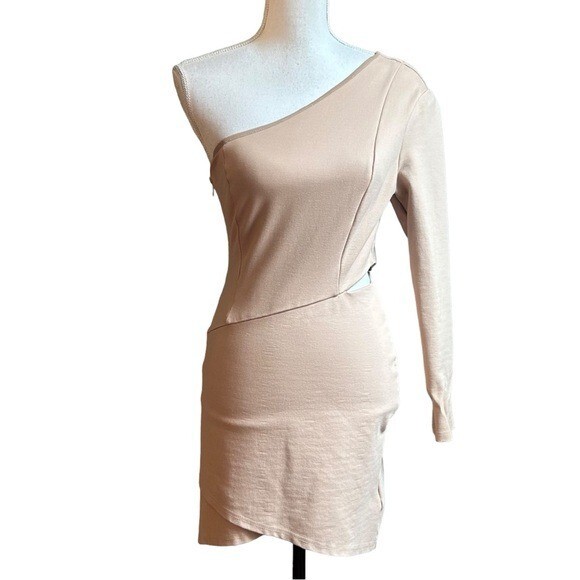 NBD Jackie Mini One Shoulder Cut Out Side Dress Revolve Woman Small Taupe Modern