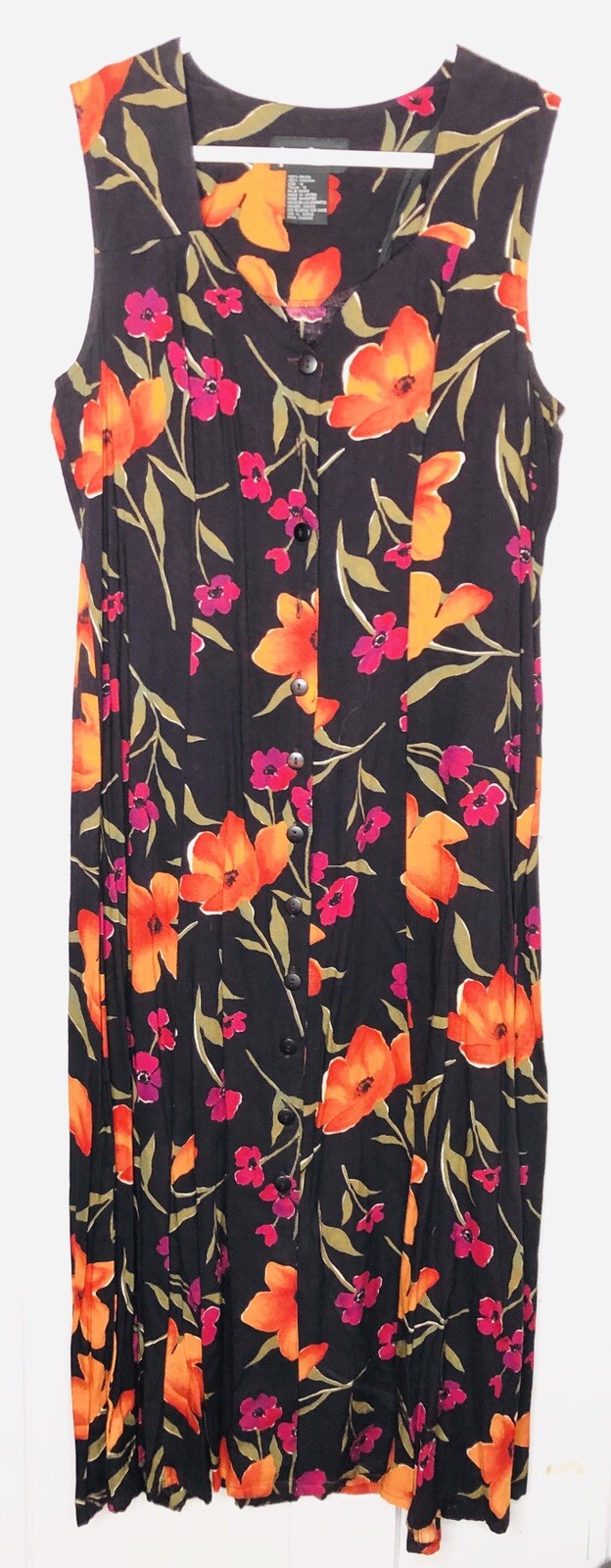 Jamie Brooke Women 12 XL Long Maxi Button Down Dress Floral Sleeveless Tie Back