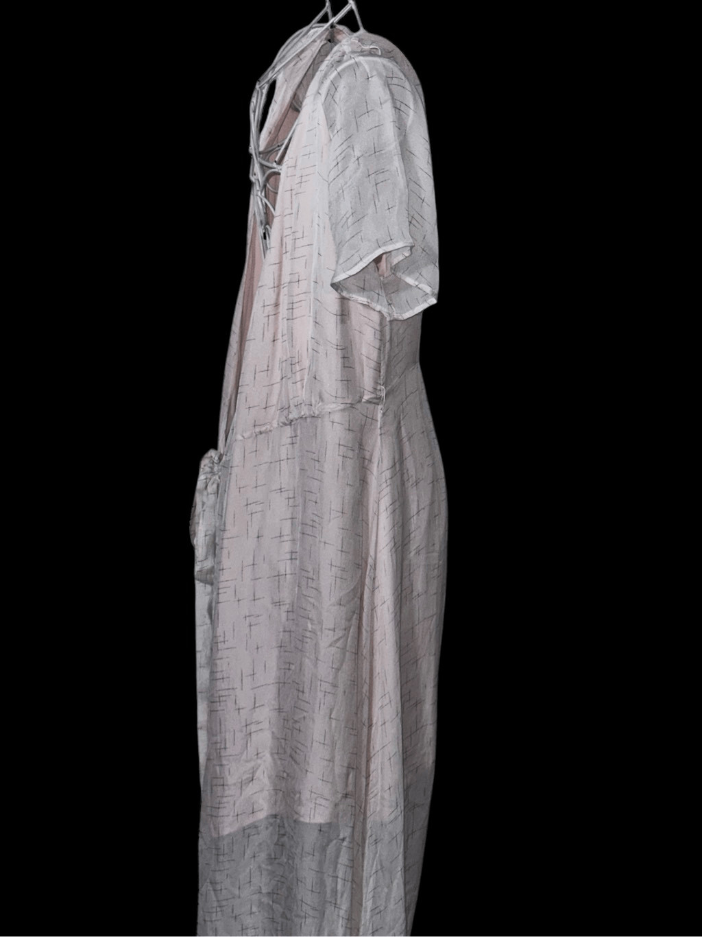 BEAUTIFUL GINLEE STUDIO 100% Silk Belted pink & gray long Dress Size 38 (8) reta