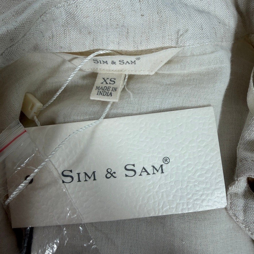 Sim & Sam XS Natural Linen Blend Twist Front Shirt Dress Midi Maxi NWT