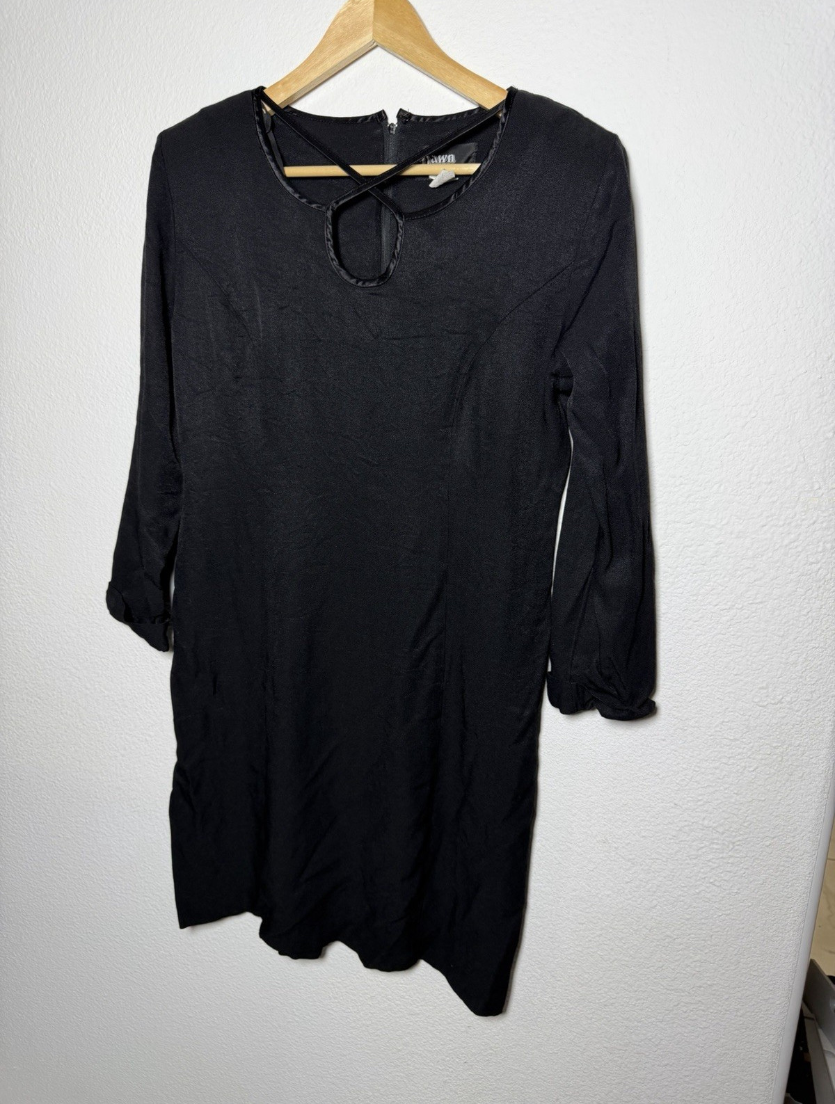 Vintage Dawn Joy Black Solid Sheath Dress Round Neck Long Sleeve Knee 9-10