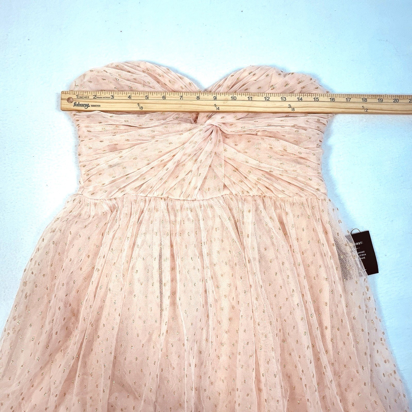 Lulus Strapless Mini Dress Womens Large Pink Gold Metallic Polka Dot Tulle New