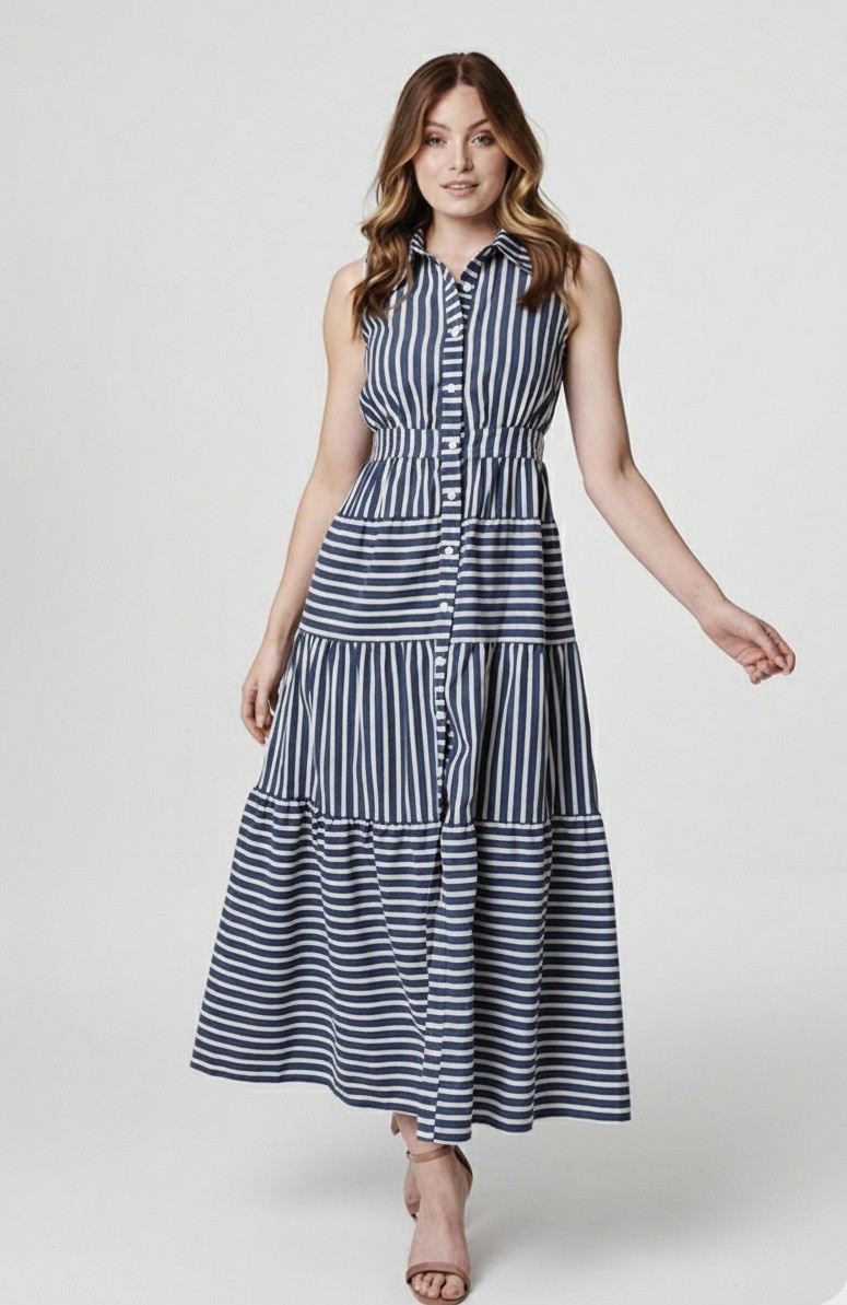 summer dress izabel london Size 12 Navy And White Stripped