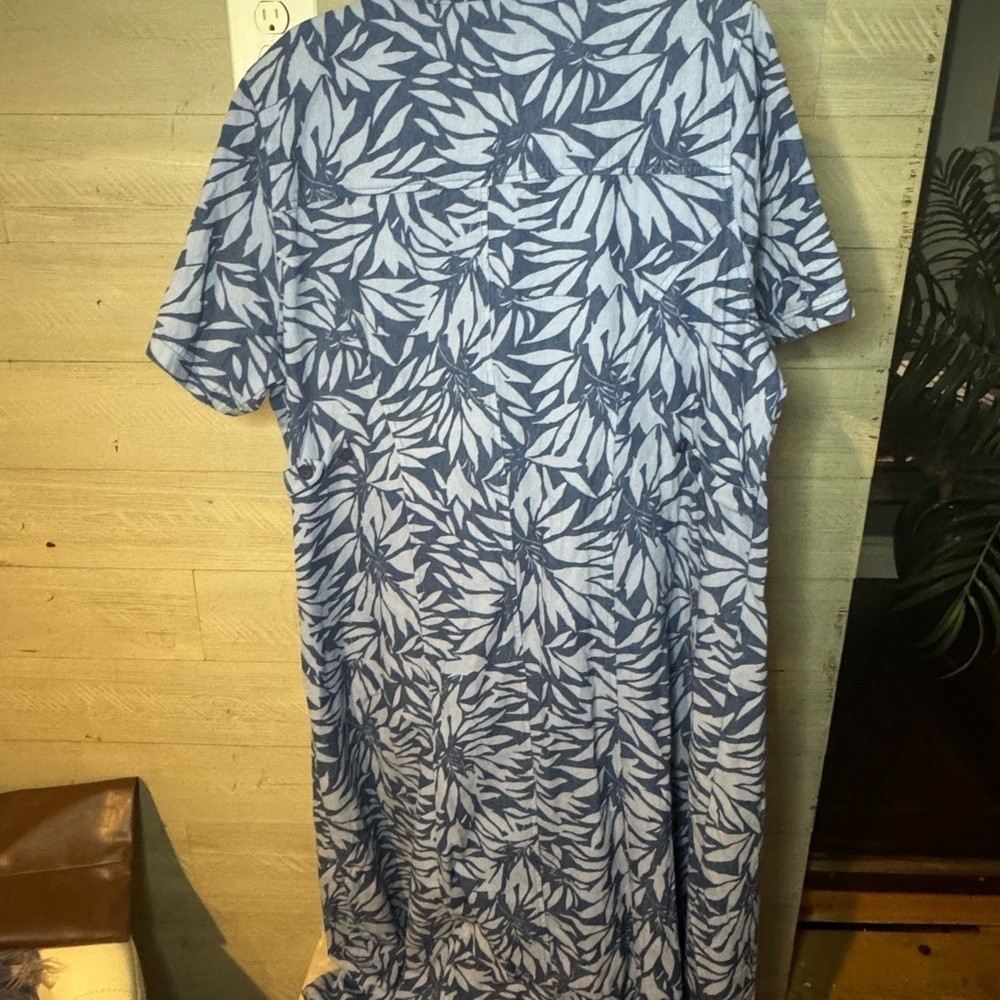 Essentials Blue and White Notched Collar Resort Dress