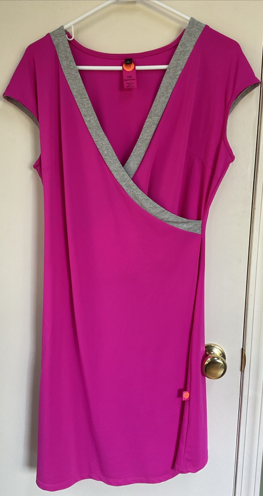 TMak Sportswear NEON Pink Gray Trim Athletic Athleisure Dress L LT Large Tall