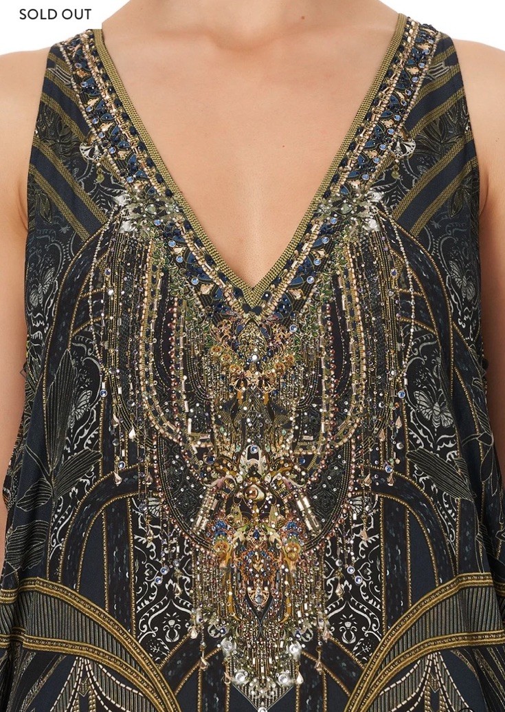 Camilla Long Multiwear Dress Great Scott Silk Kaftan Crystals Black Gold $749