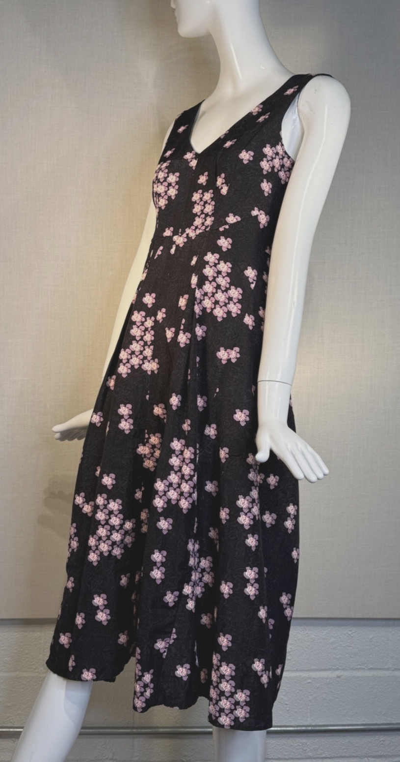 2014 MARNI Cherry Blossom Print Viscose Linen Deep V-Neck Sun Dress SIZE IT38 S
