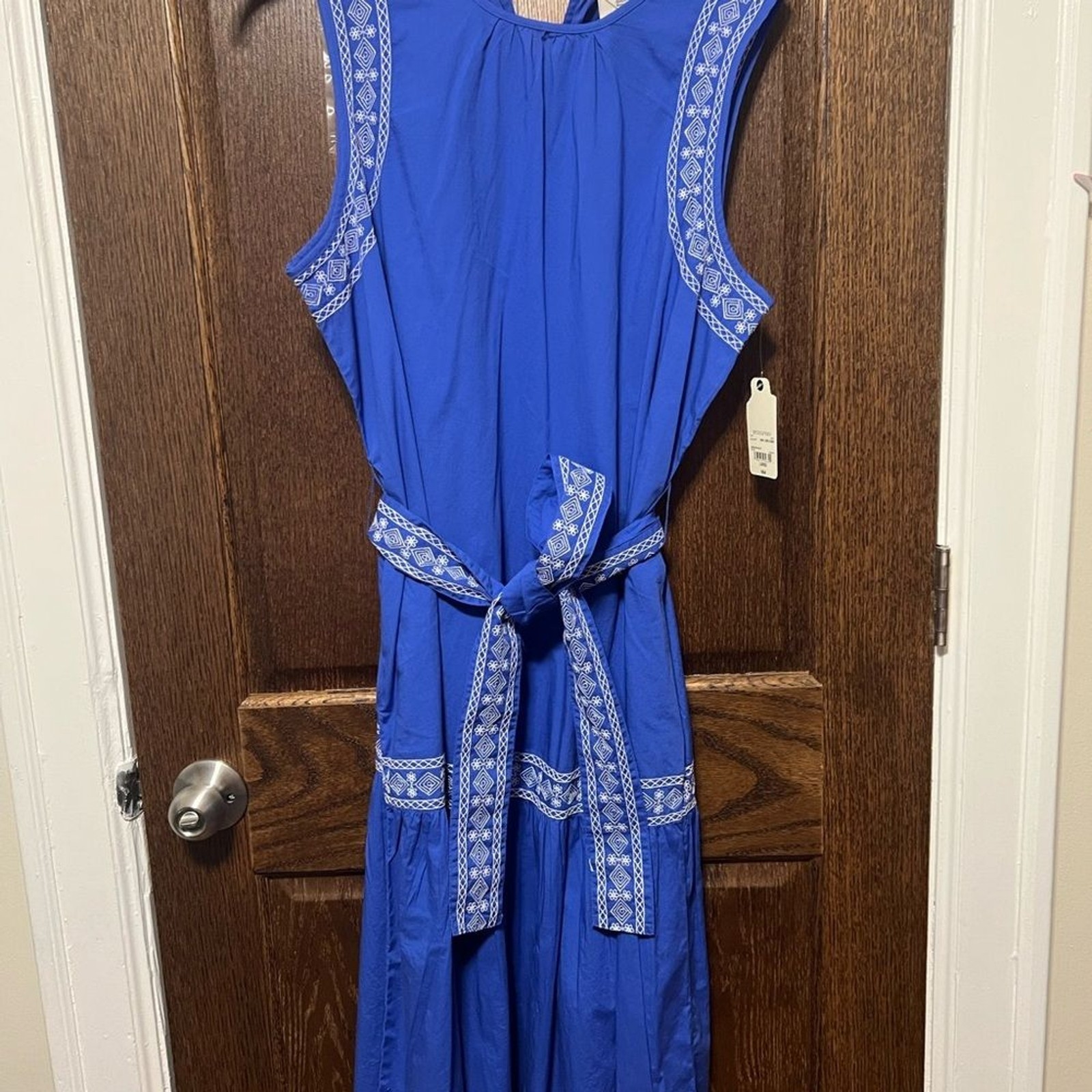 St. John’s Bay Royal Blue Sleeveless Belted Midi Dress 100% Cotton