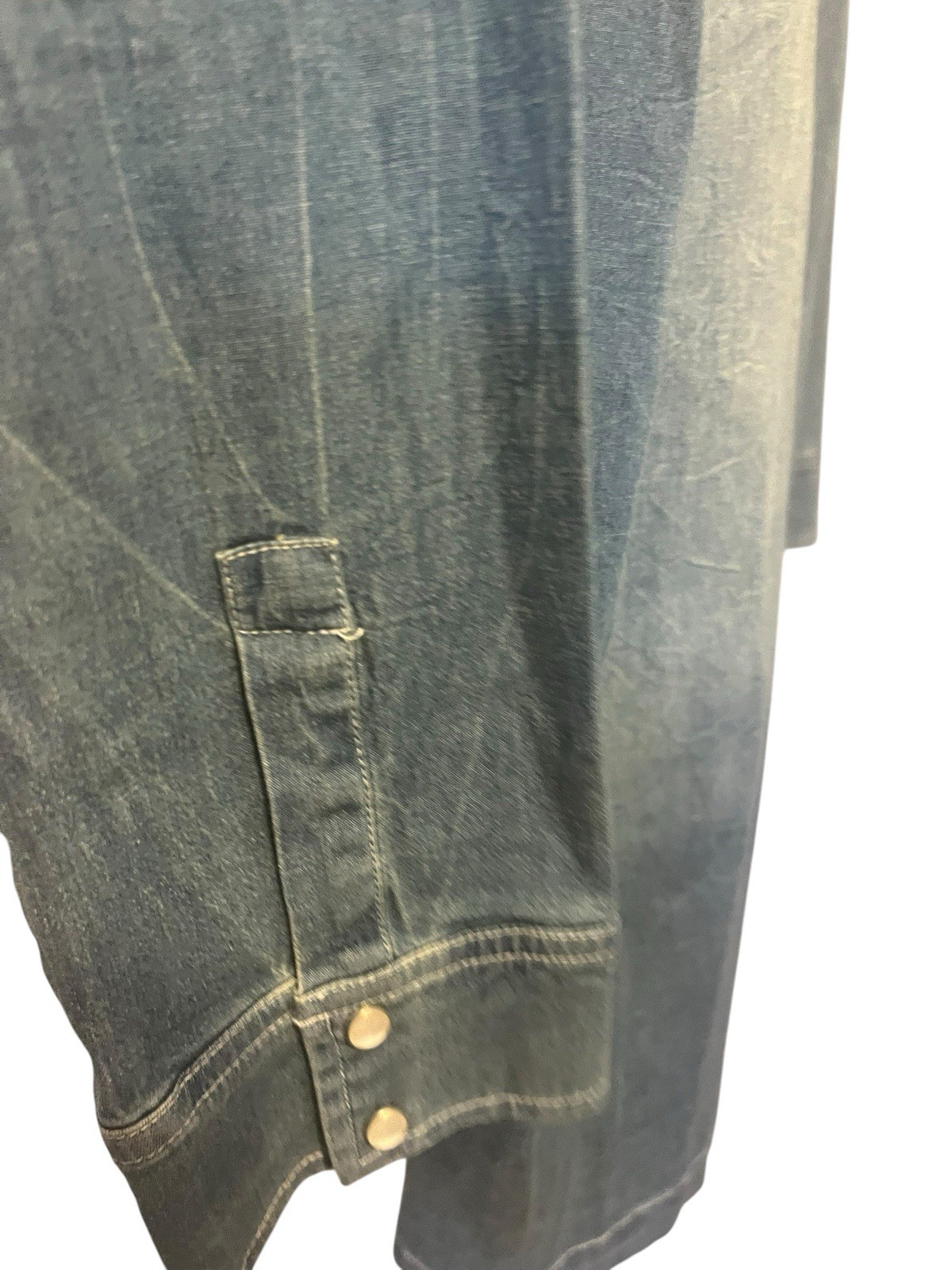 Johnny Was 3J Workshop Denim Chambray Shirt Dress Western Snap Blue I Small