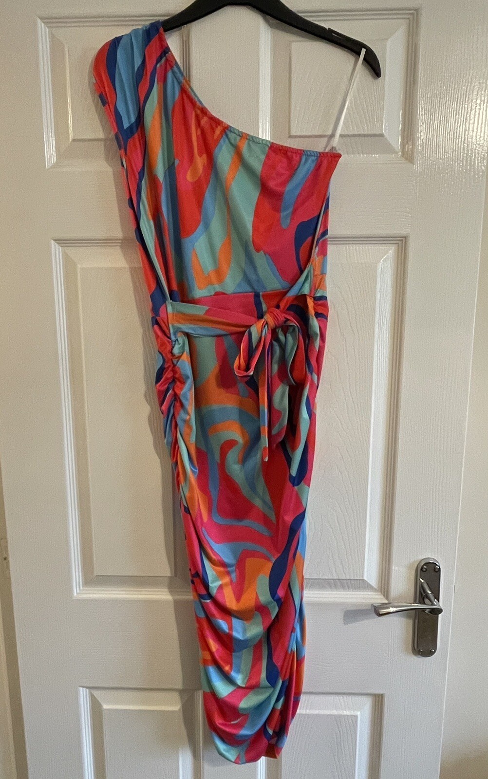 CHICME Multicoloured One Shoulder Tie Belt Summer Dress – Size Large – VGC