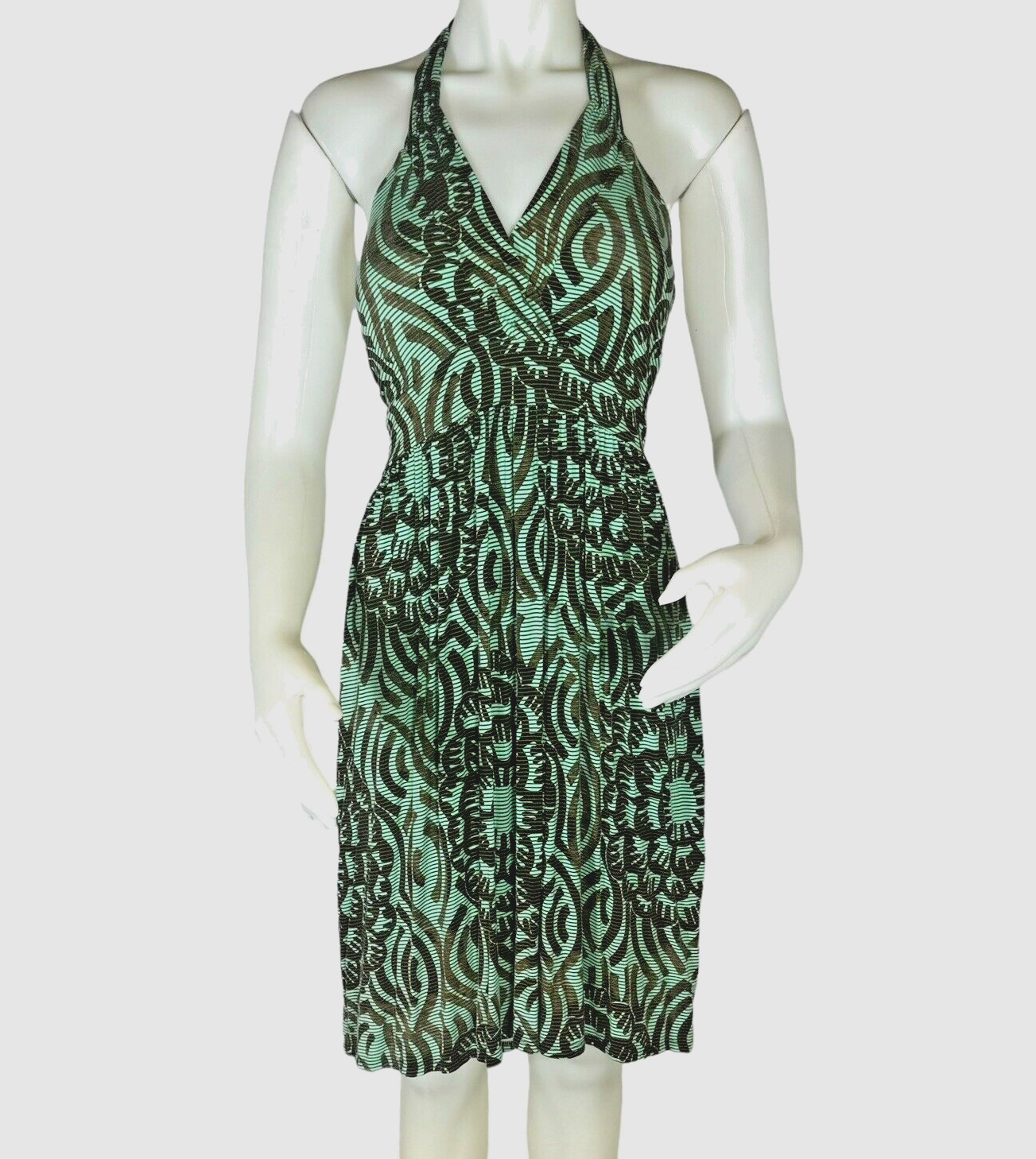 Womens XL Turquoise + Mocha V-Neck Backless Abstract Print Halter Dress