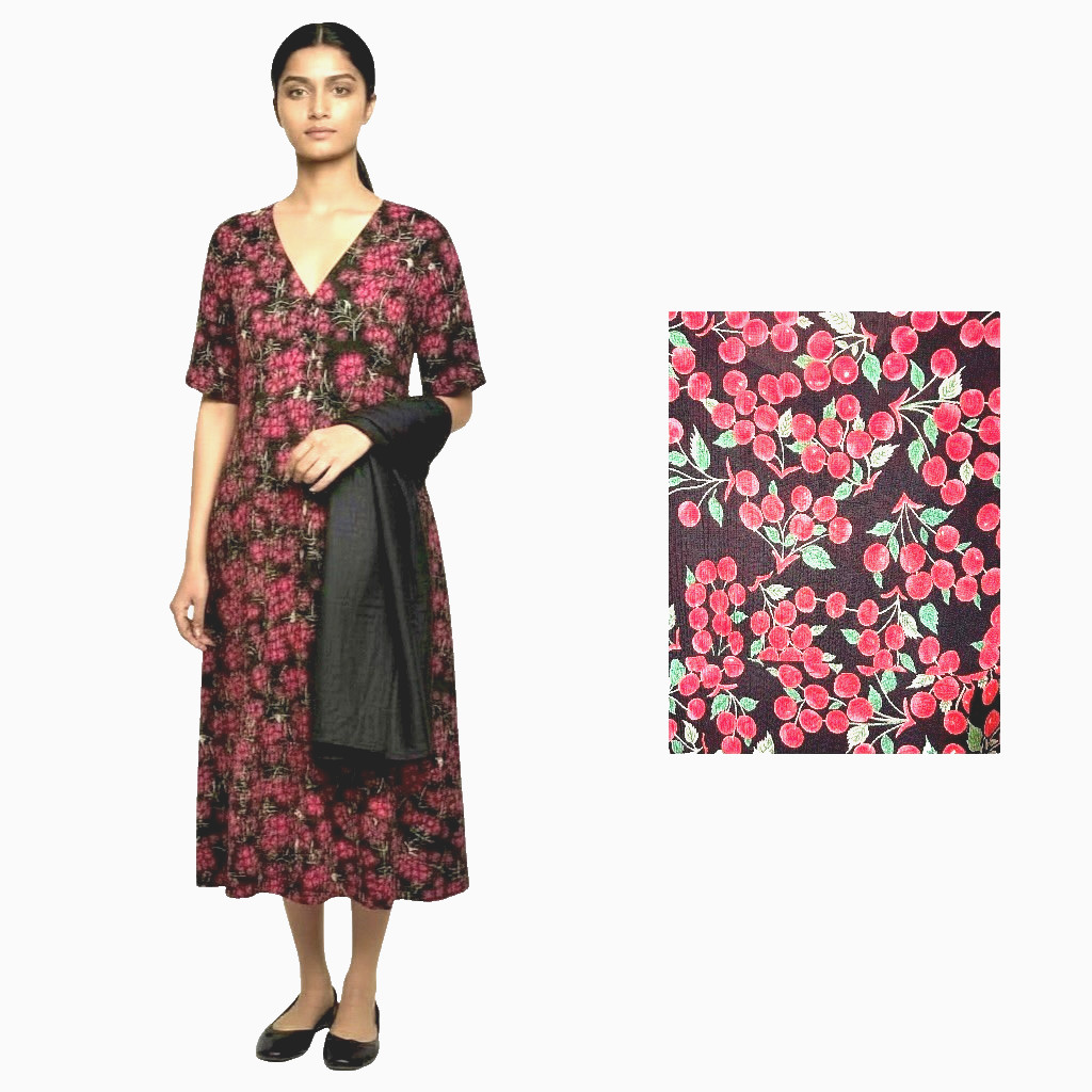 J.G. Hook PETITE Women’s Novelty Cherry Print Dress PXL Button Rayon VINTAGE
