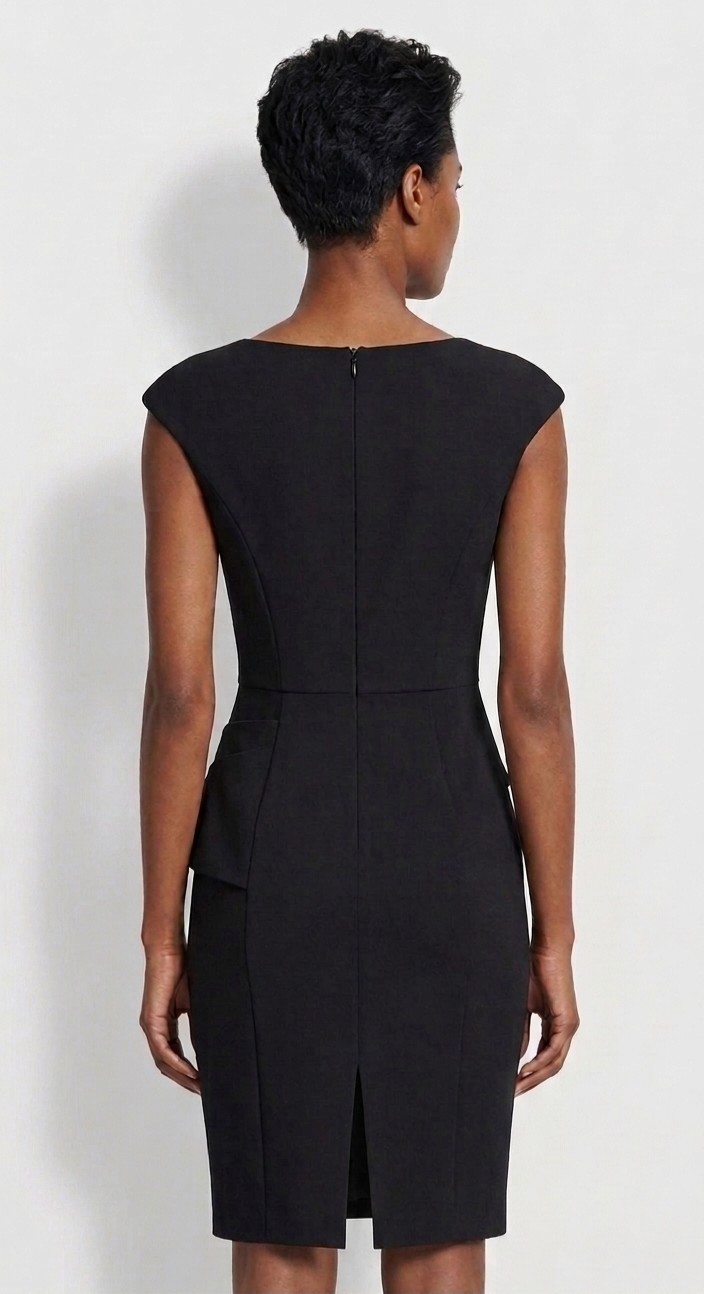 NWT Black Halo Dame in Black Peplum Side V-neck Tailored Stretch Sheath Dress 6
