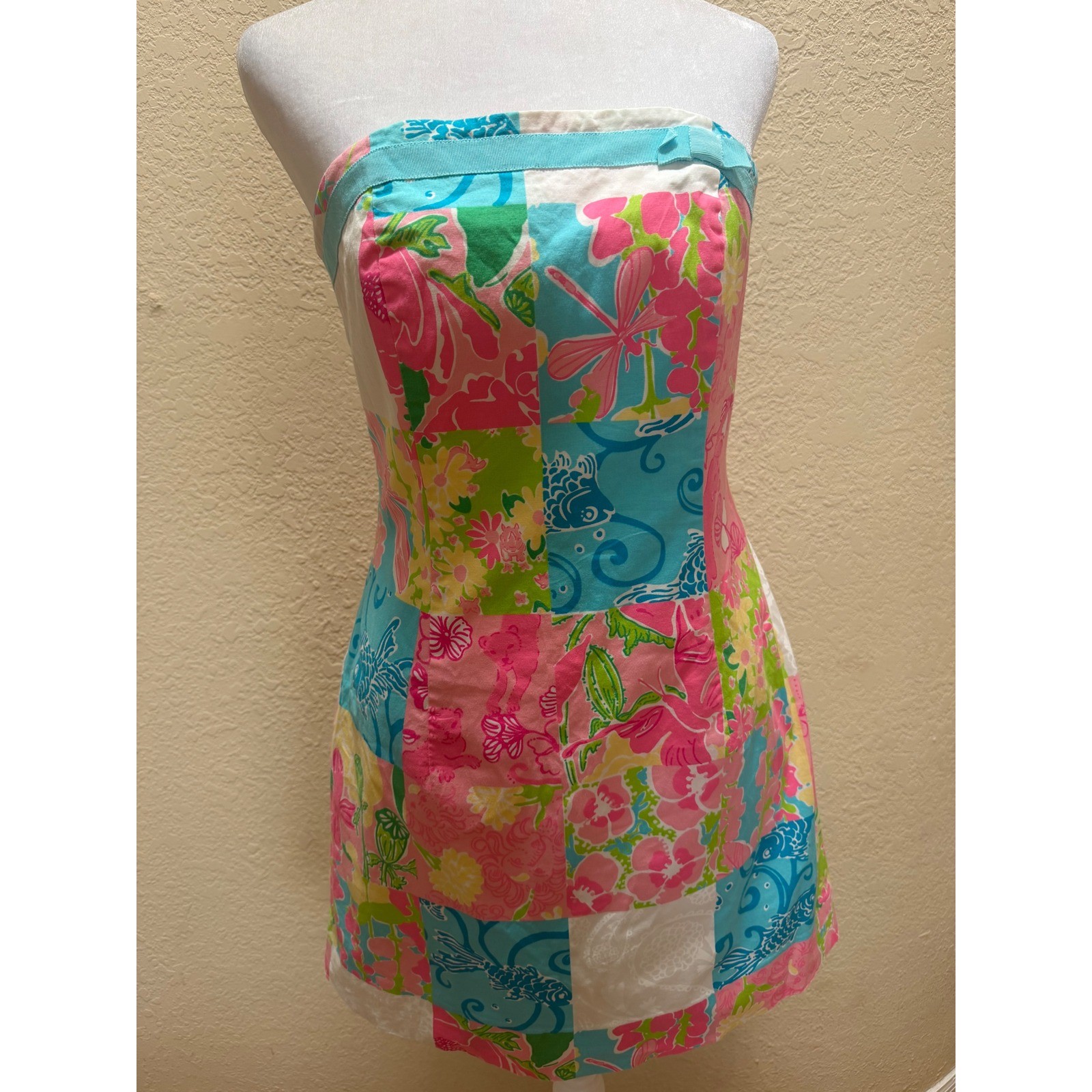 Lilly Pulitzer Vintage Patchwork Strapless Mini Dress Multi Color Floral Size 8
