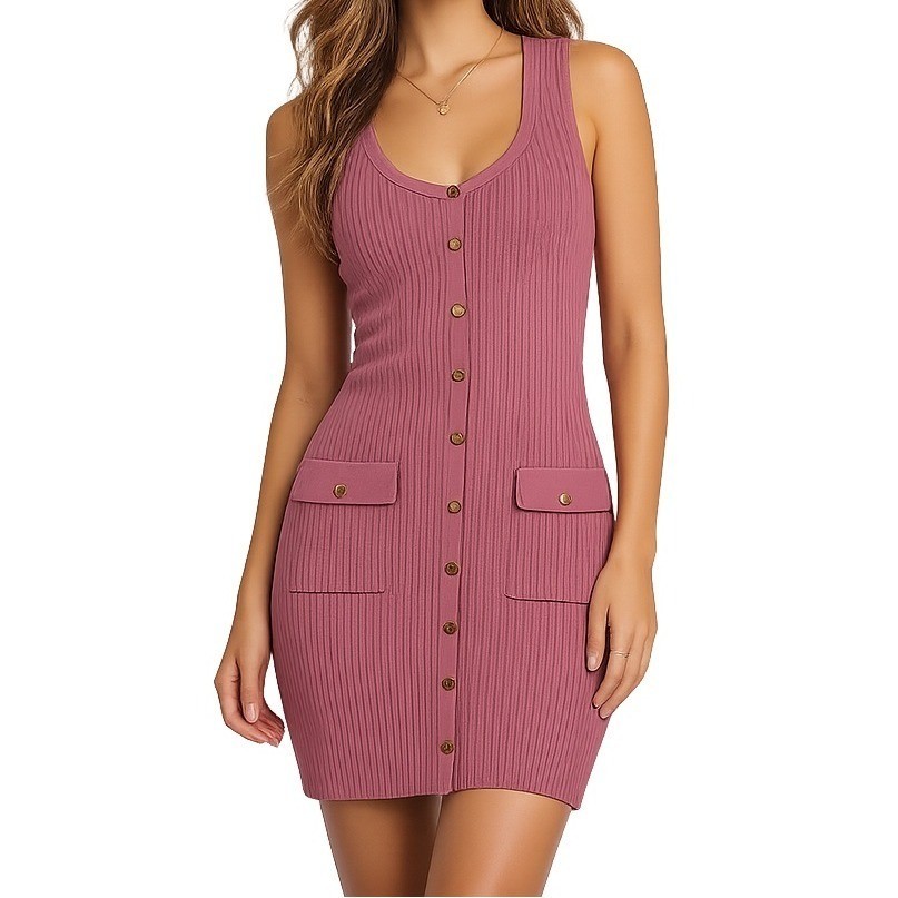 *NWT* Hera Collection Ribbed Knit Button Down Dress Women Large Mauve Pink
