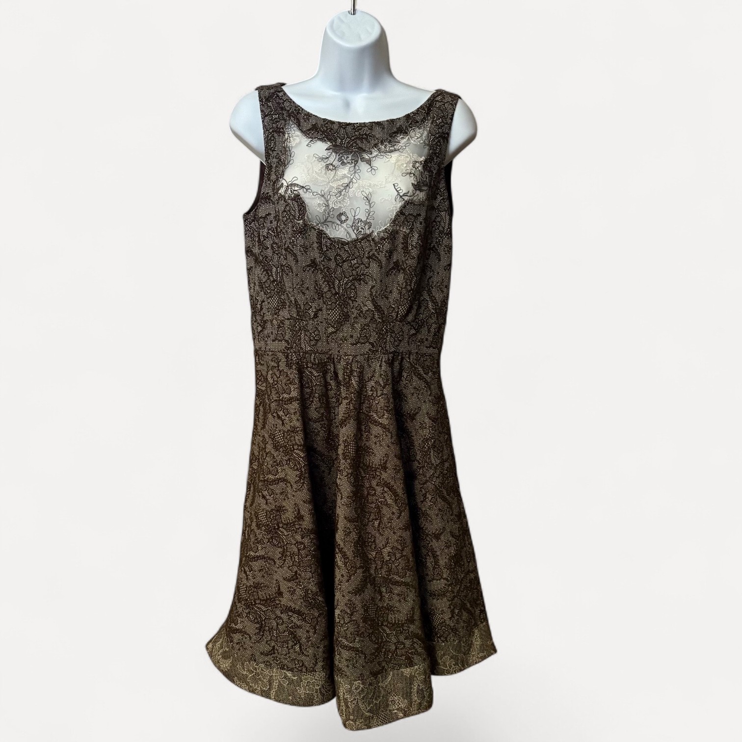 CLASS Roberto Cavalli Brown Lace Dress 10 Lana Wool Blend 11GDD110371