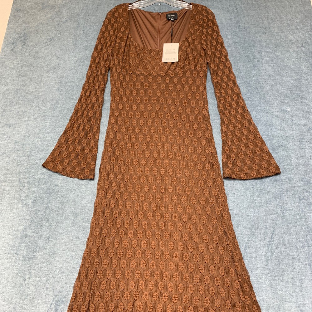 Bardot Evannia Crochet Lace Dress Womens 2XL 12 Chocolate Floral Bell Sleeve