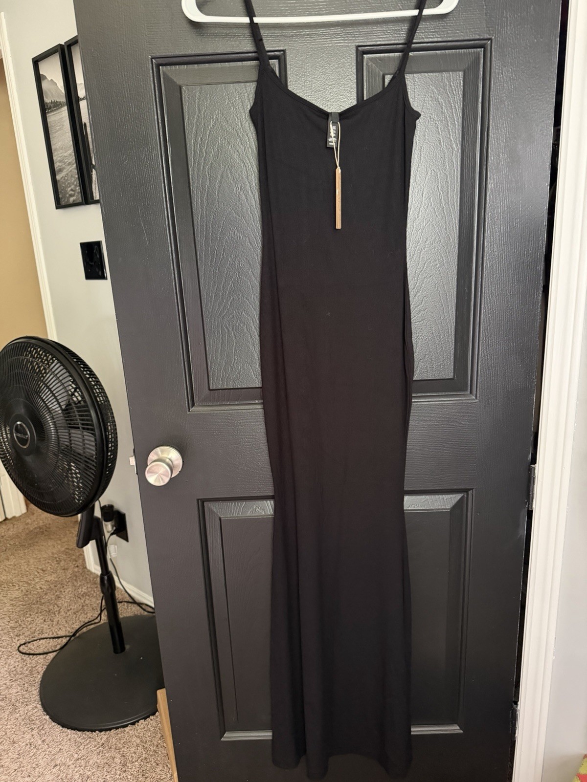 SKIMS Soft Lounge Long Slip Dress Onyx Black Ribbed Maxi Medium M