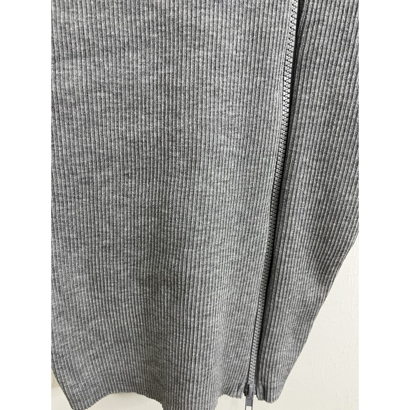 Pretty Knit Bodycon Dress Womens Large Gray New Open Back Ribbed Zip Front