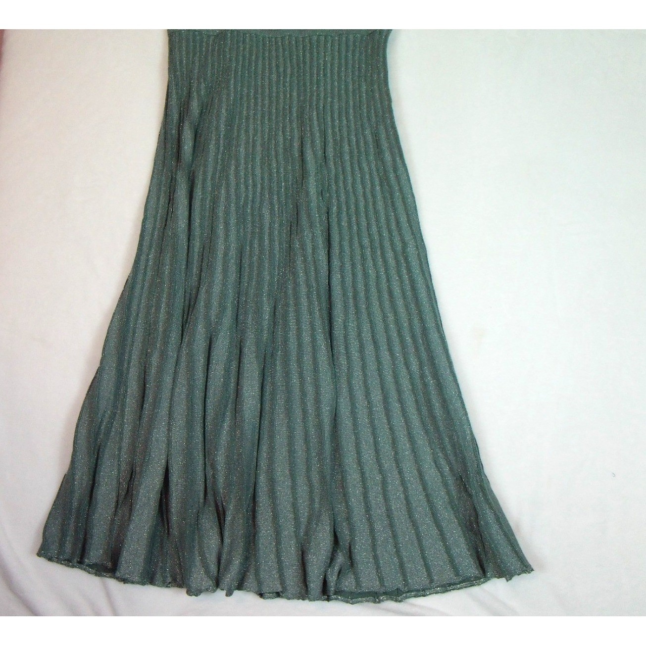 Soft Surroundings Green Silver Metallic Pleats Shimmer Midi Dress Size PS NWT