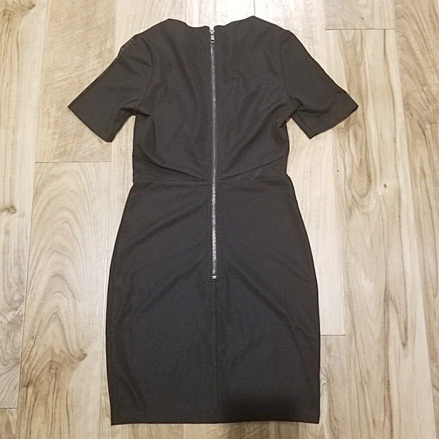 Lucca Couture Black Mesh Panel Bodycon Mini Dress Small Short Sleeve Zipper Back