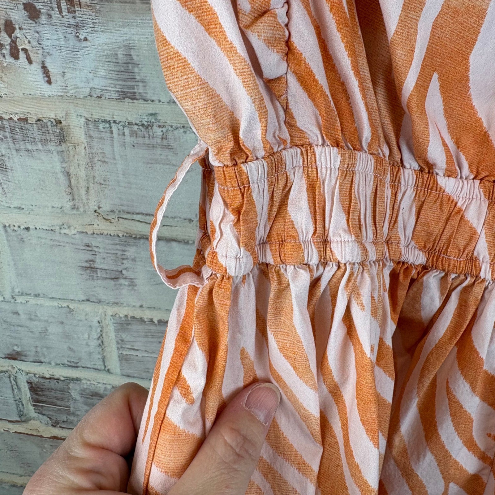 Derek Lam Collective Orange Zebra Cutout Mini Dress XS Ruffle Sleeve Belted Boho