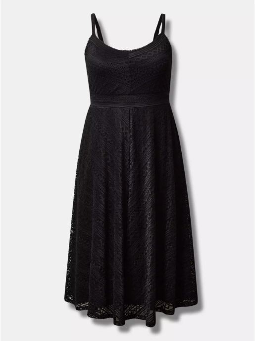 Torrid Midi Lace Skater Dress Black Regular US 10 M/L Empire Fit & Flair Smocked
