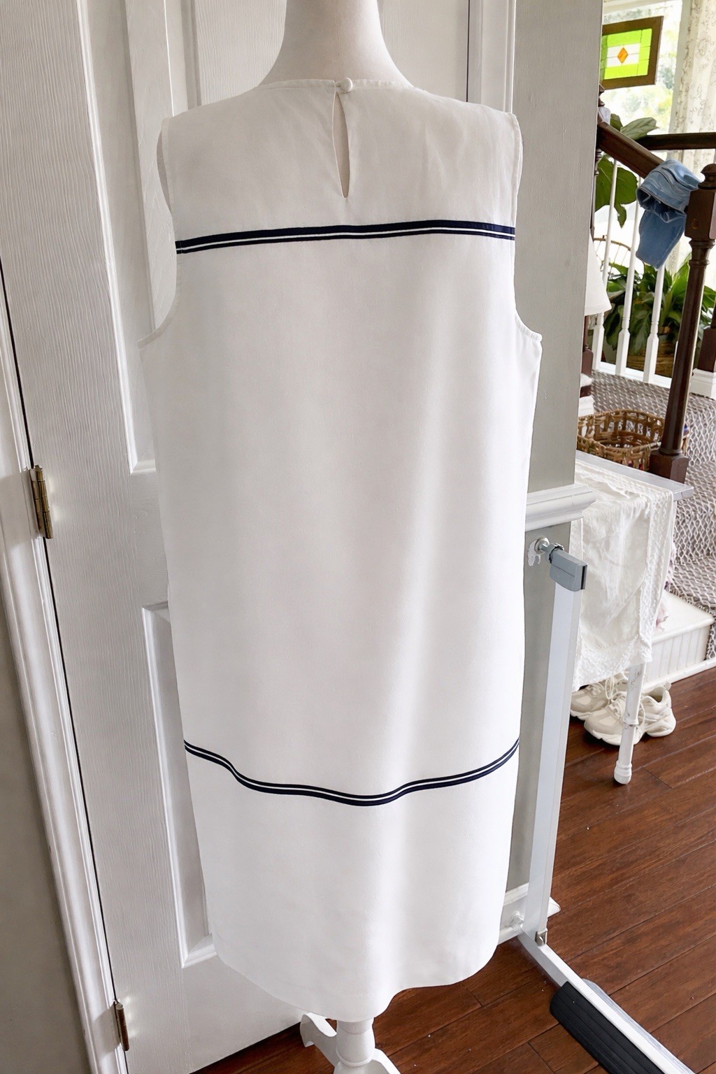 J.Jill Sleeveless LINEN Shift Dress White/ BLUE STRIPE Size Large