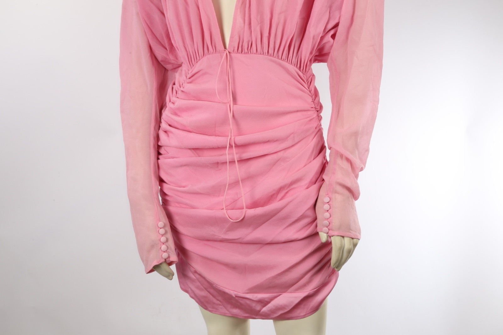 Magda Butrym Pink Ruched Long Sleeve Mini Dress Cocktail Party Going Out 36