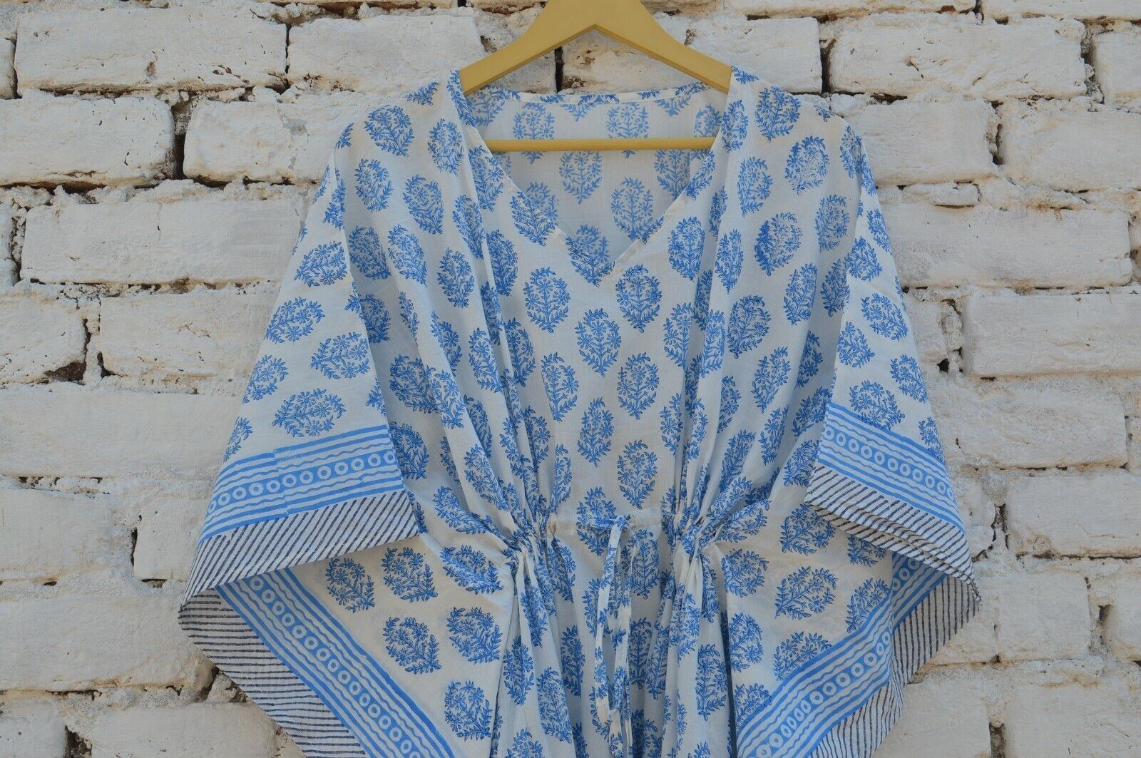 TARRIF FREE✅0% CHARGE Hand Block Long Kaftan 100%Cotton 52 Inches Dress KF-93