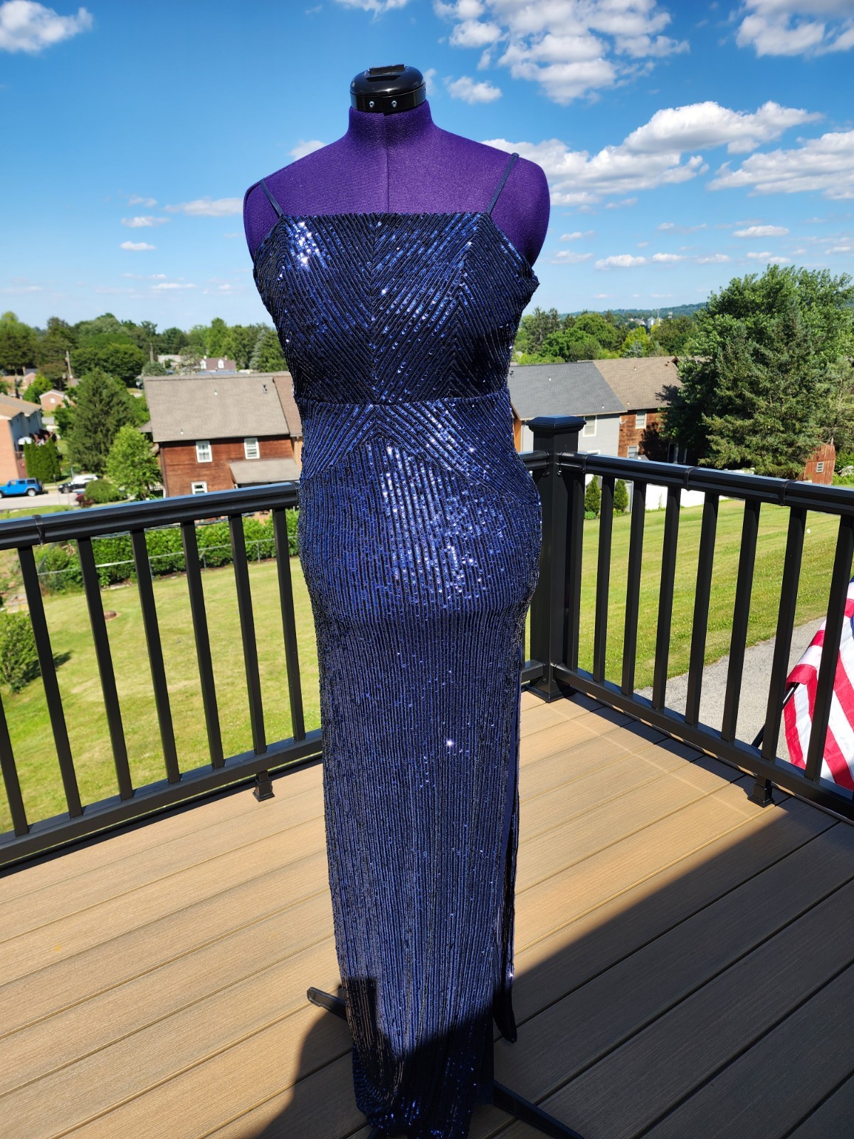 Emerald Sundae Navy Sequin Sleeveless Formal Dress Size XL Back Zip Thin Straps
