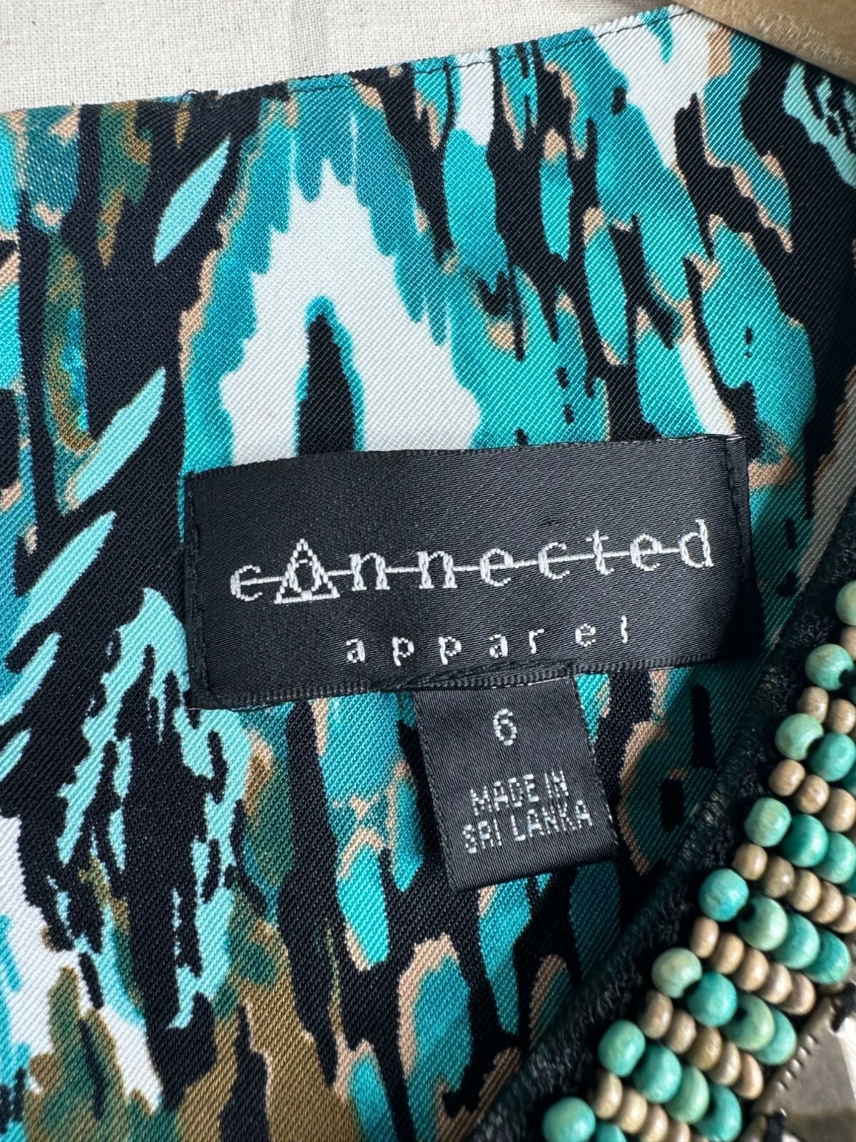Connected Apparel Beaded Neckline Sleeveless Aztec Print Dress size 6