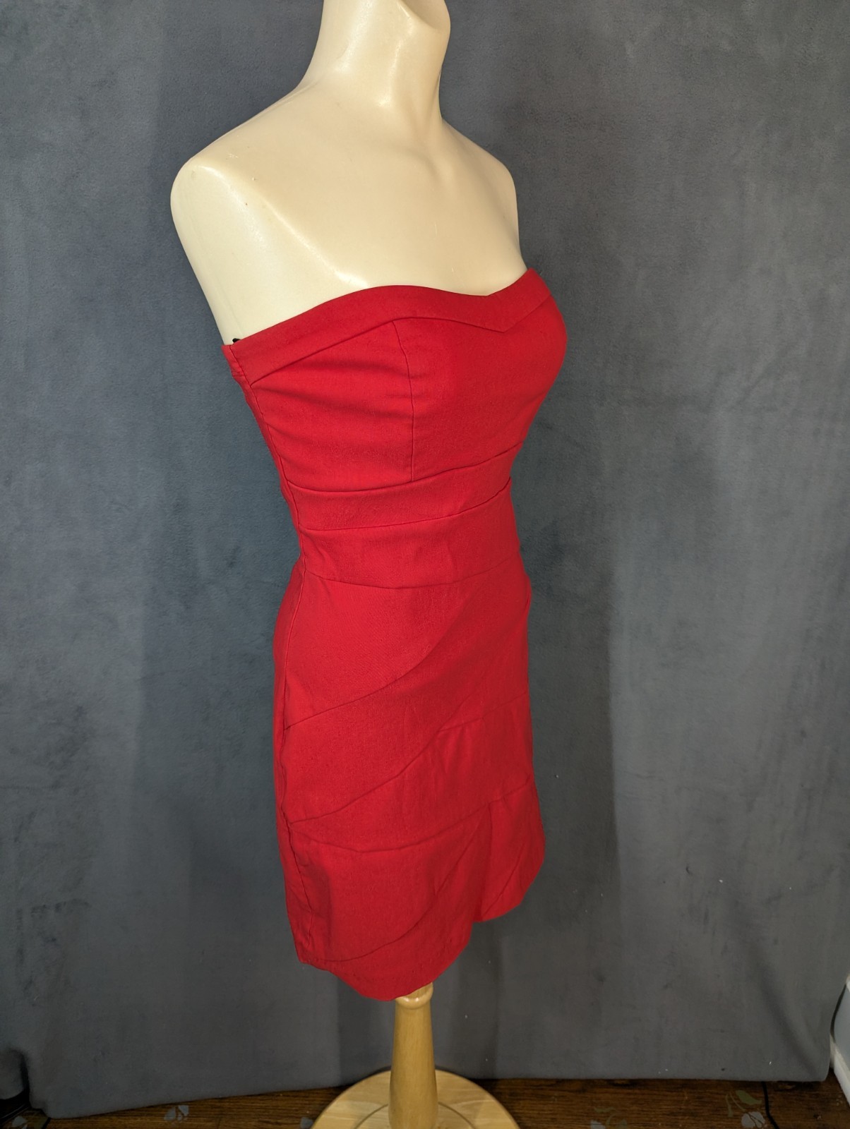 DEB Dress Medium Red Mini Strapless Bodycon 2000s Y2K Vintage