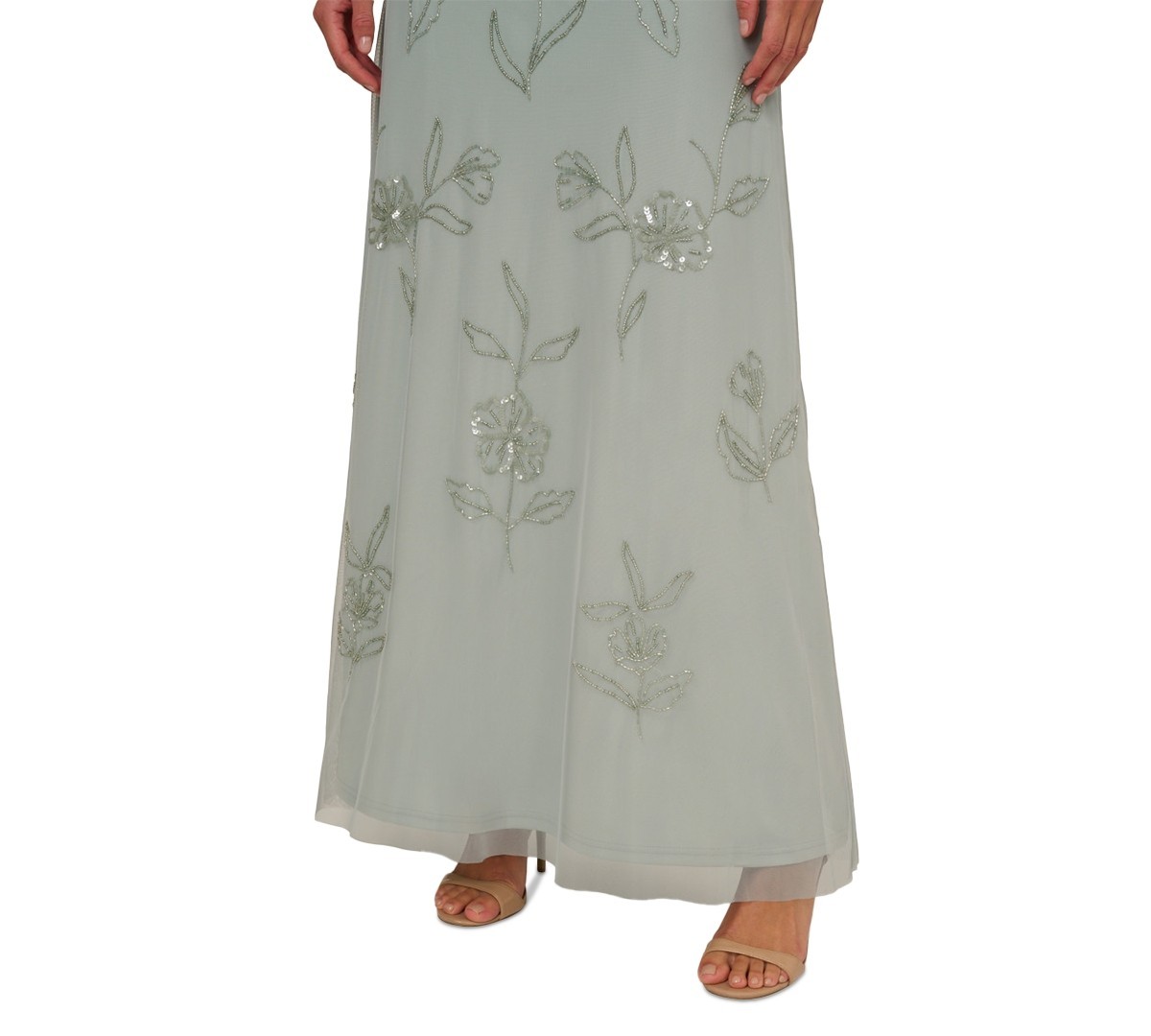 Adrianna Papell Beaded Sequin Gown 8 Aqua Blue Flutter Sleeve Blouson NWT $169