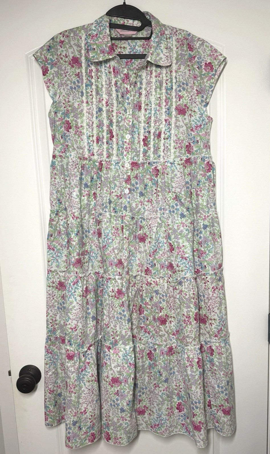 VTG April Cornell Womens Small White Floral Prairie Cottagecore Boho Maxi Dress