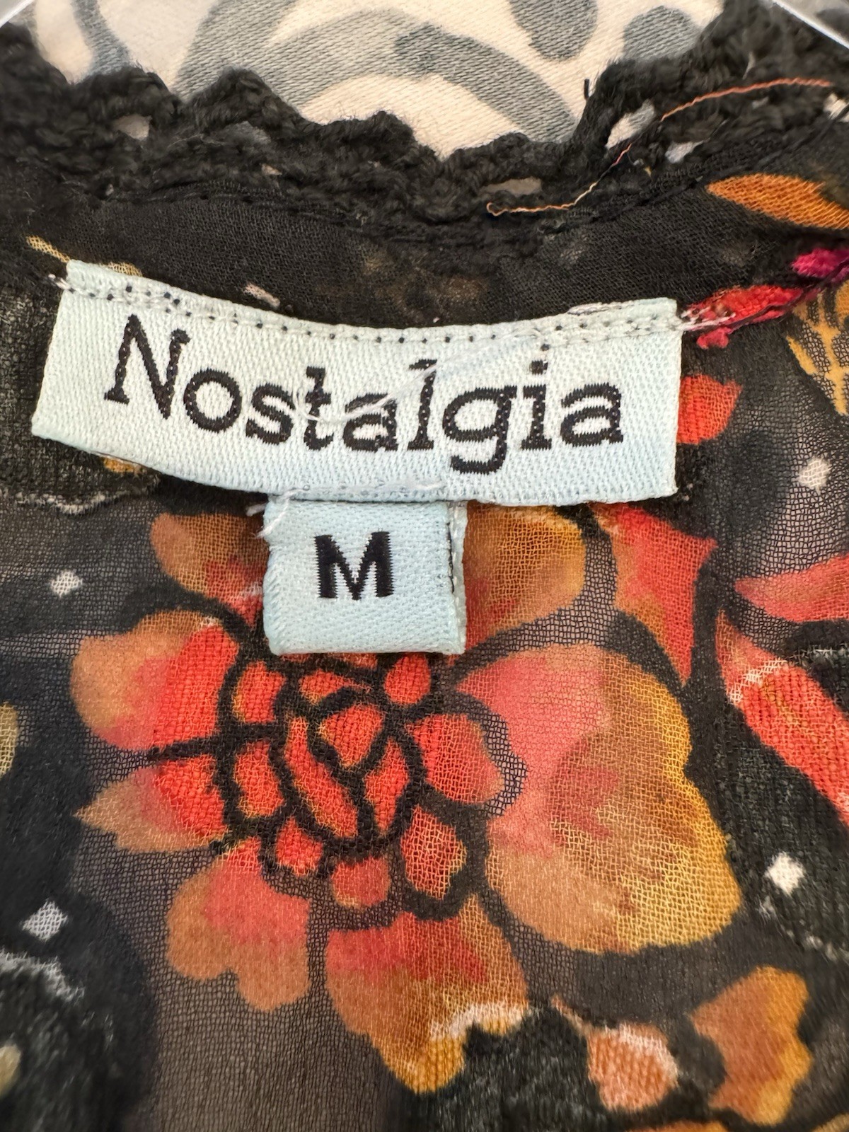 Nostalgia Medium Black Orange Pink Knee Length Dress with slip liner, Boho