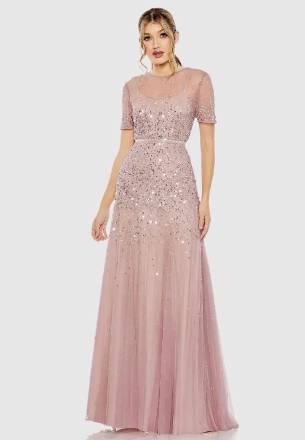 Mac Duggal 93909 Sz 6 Rosewood Pink Embellished Illusion Neckline Gown $698