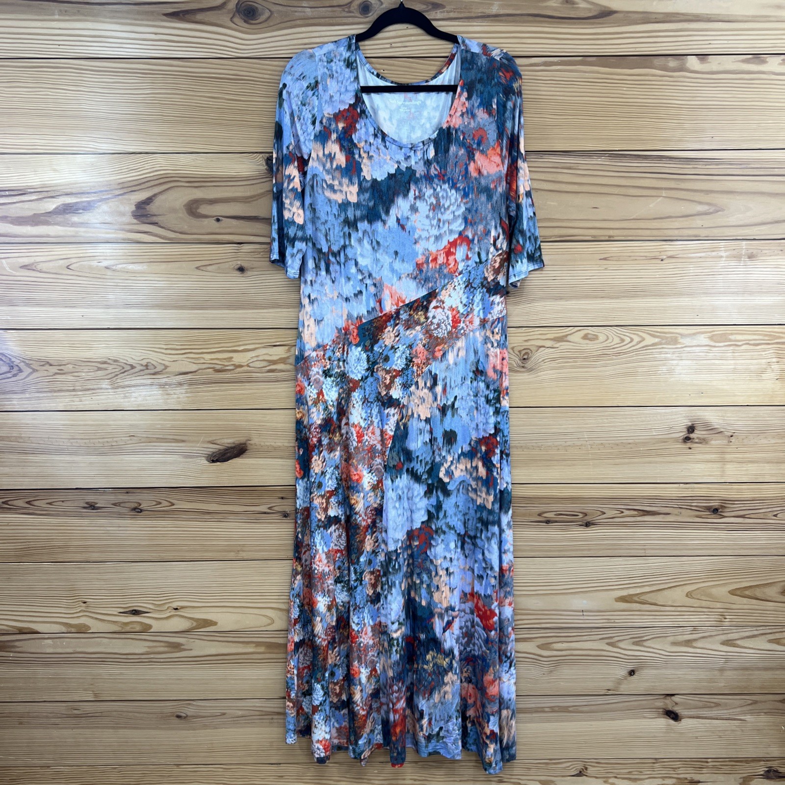 Soft Surroundings Nanette Dress Large Soft Jersey Floral Watercolor Maxi B152