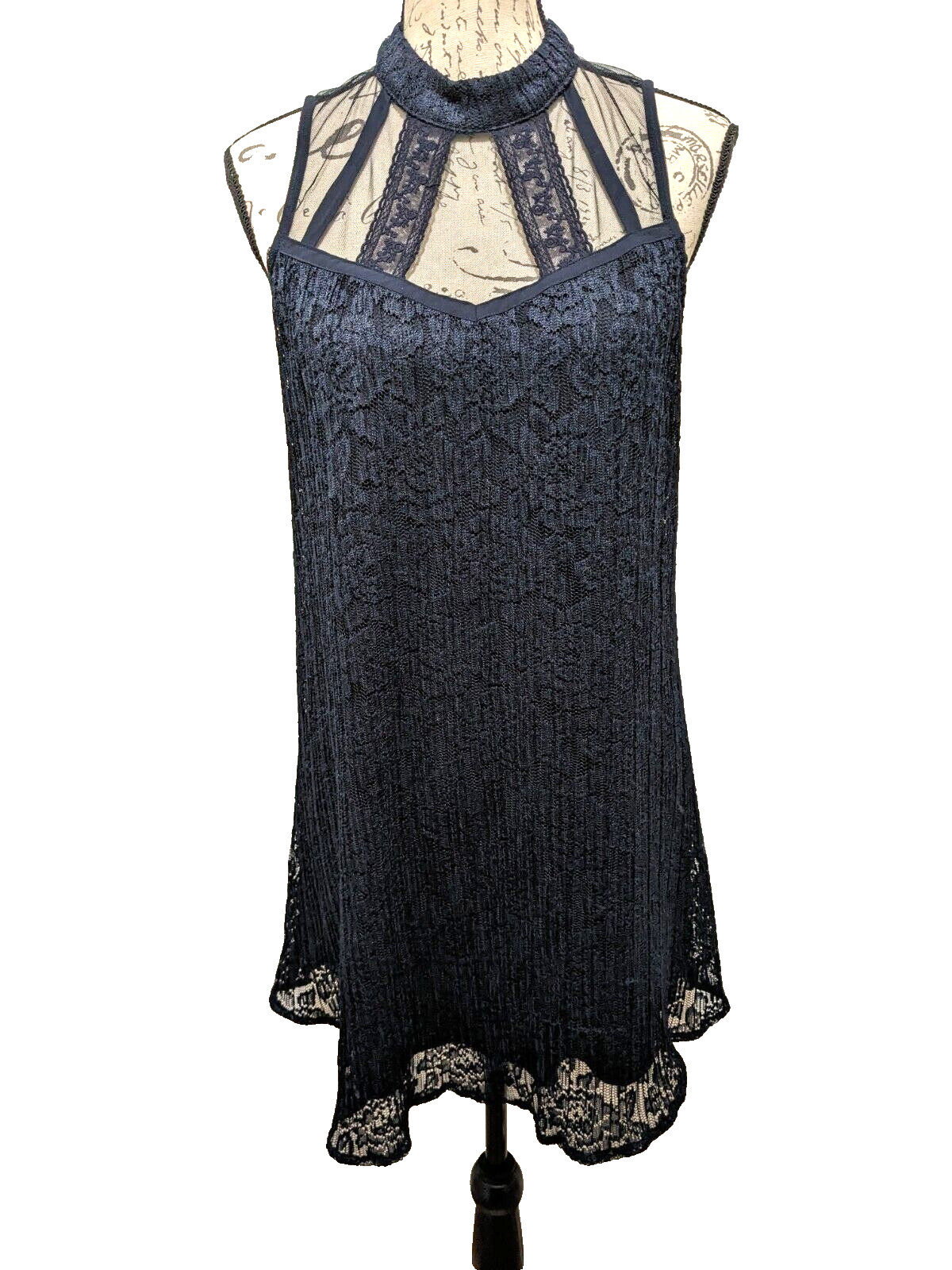 Speechless Dress M Navy Lace Mini Pencil Sheer Bodice Sweetheart Neck